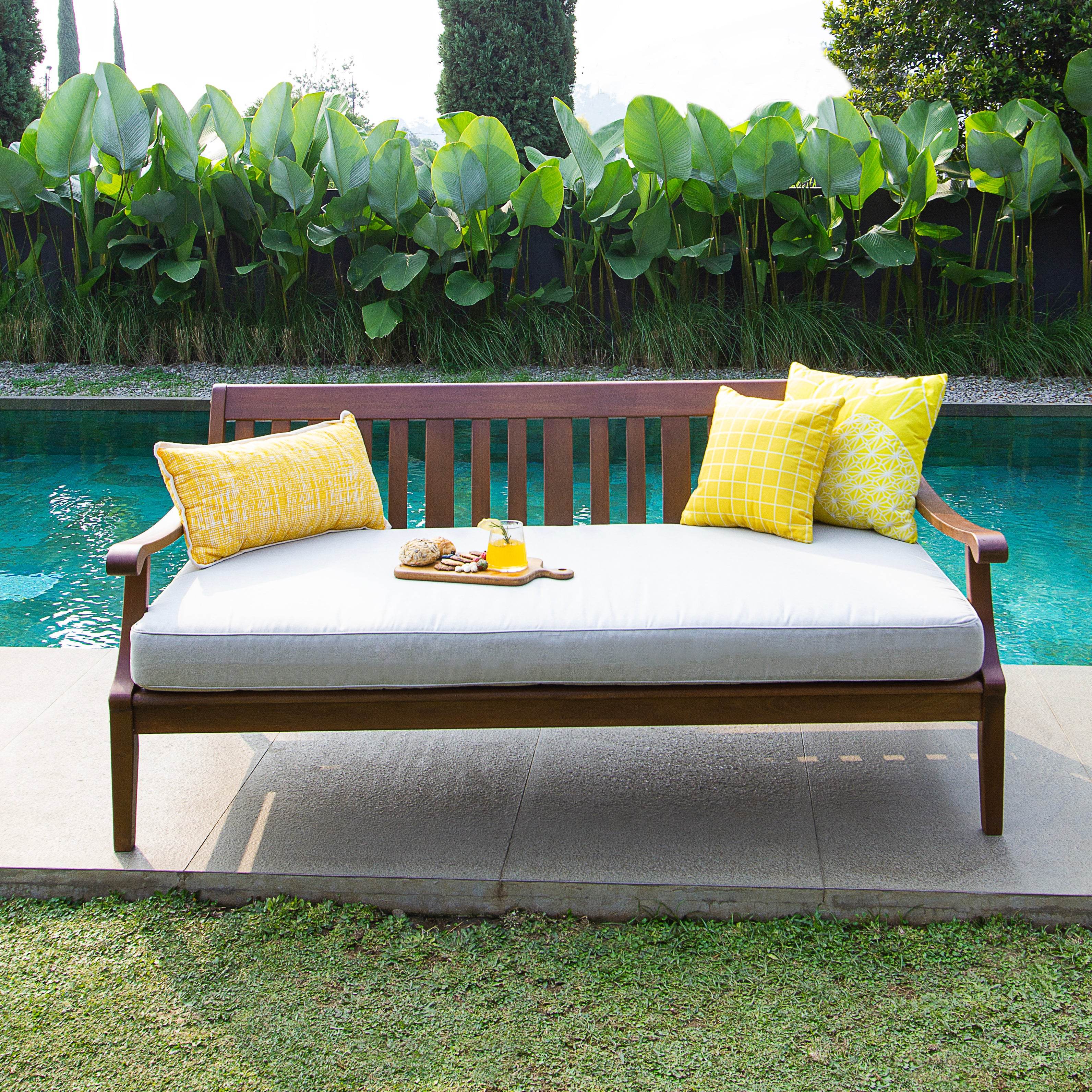 Maine Mahogany Wood Outdoor Sofa Daybed with Oyster Cushion - Image 7