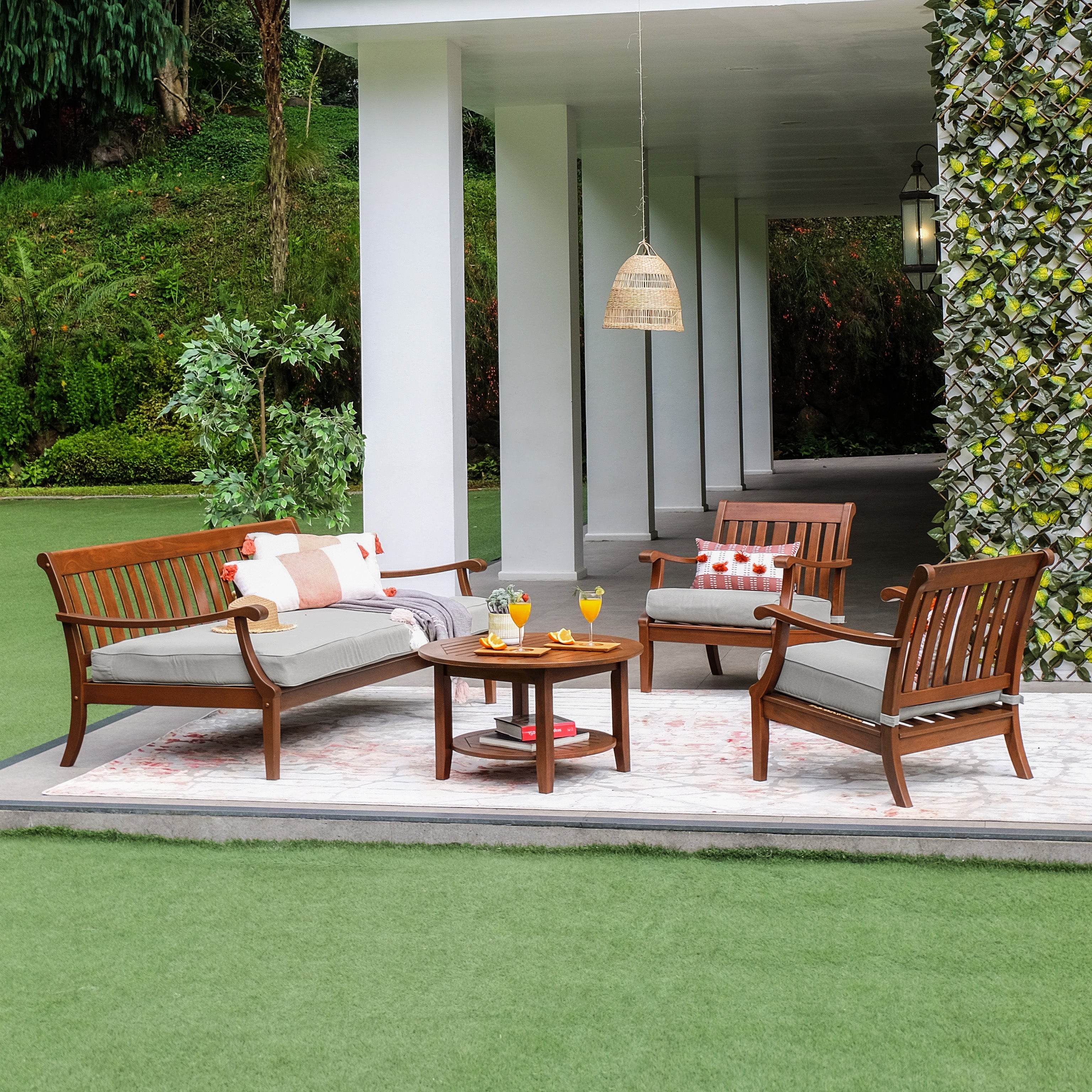 Maine Mahogany Wood Outdoor Sofa Daybed with Oyster Cushion - Image 8
