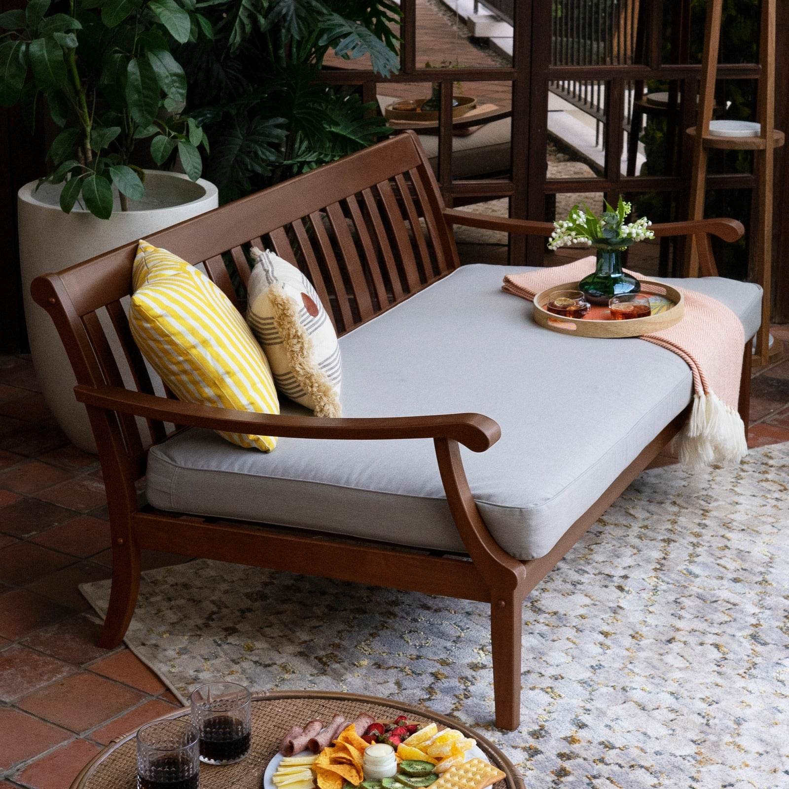 Maine Mahogany Wood Outdoor Sofa Daybed with Oyster Cushion - Image 9