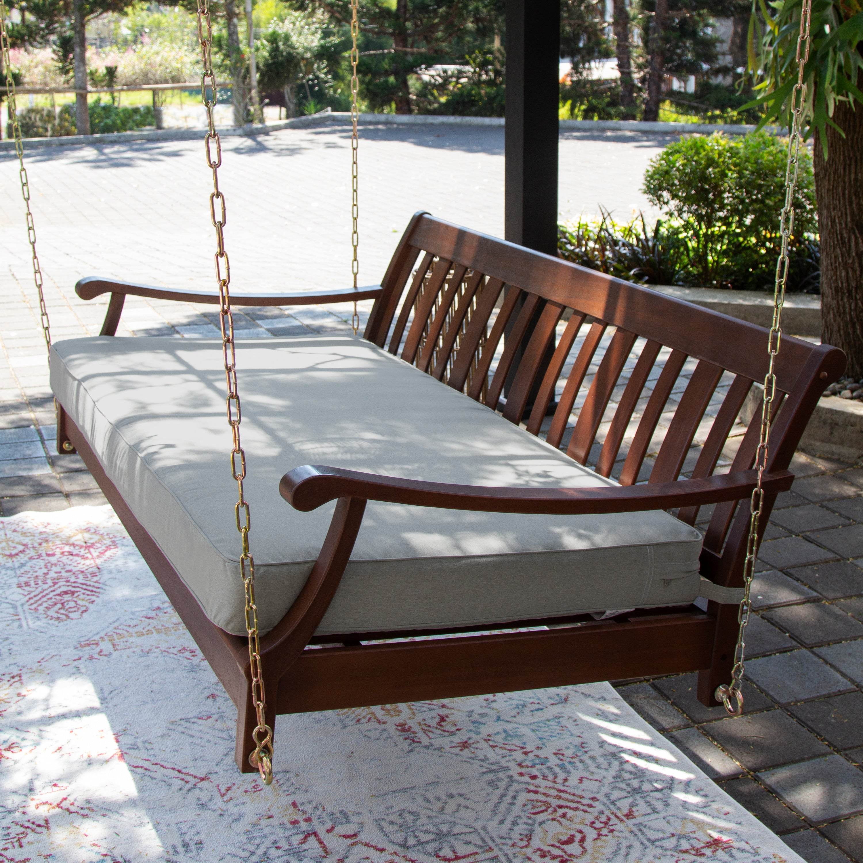 Maine Mahogany Wood Outdoor Swing Daybed with Oyster Cushion - Image 3