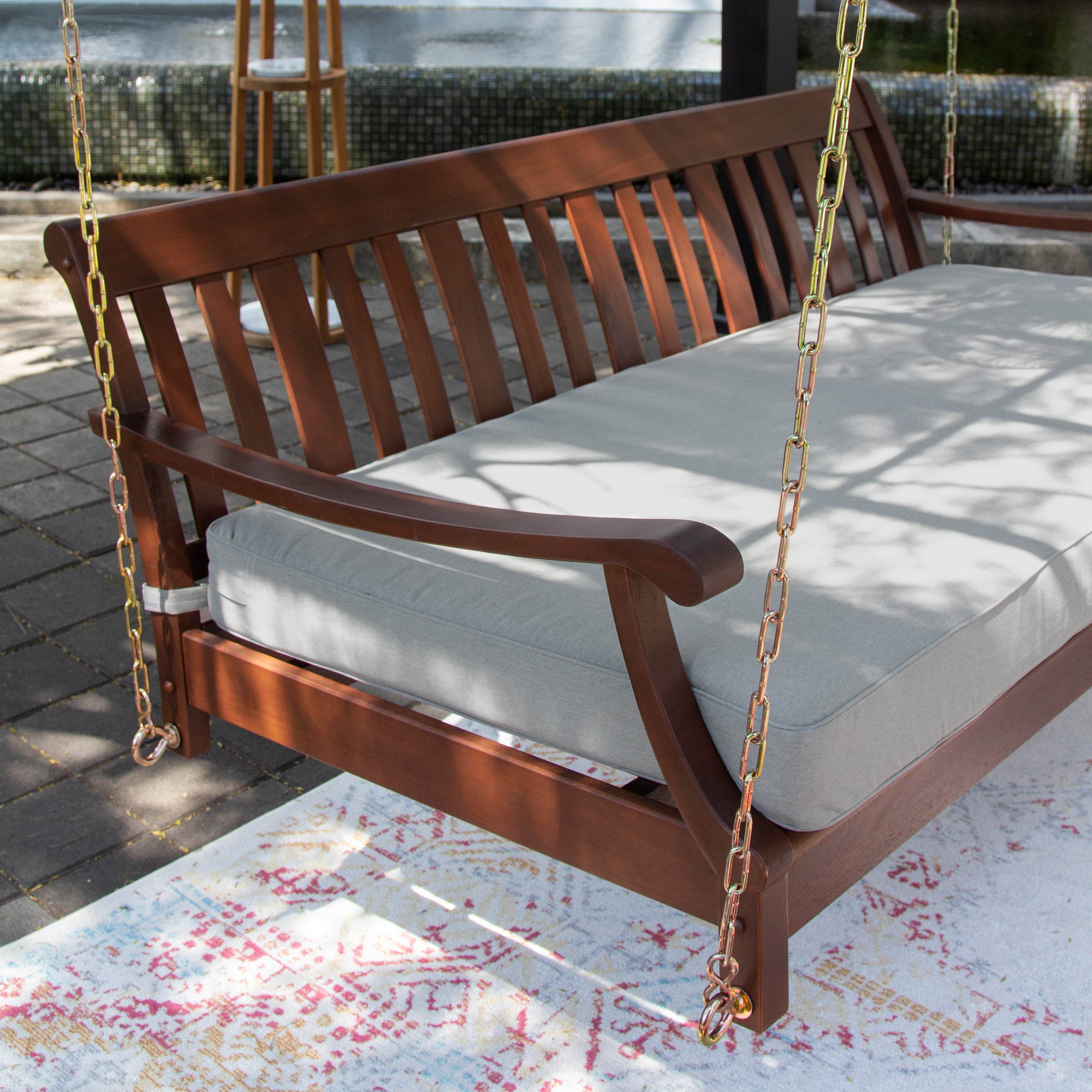 Maine Mahogany Wood Outdoor Swing Daybed with Oyster Cushion - Image 7