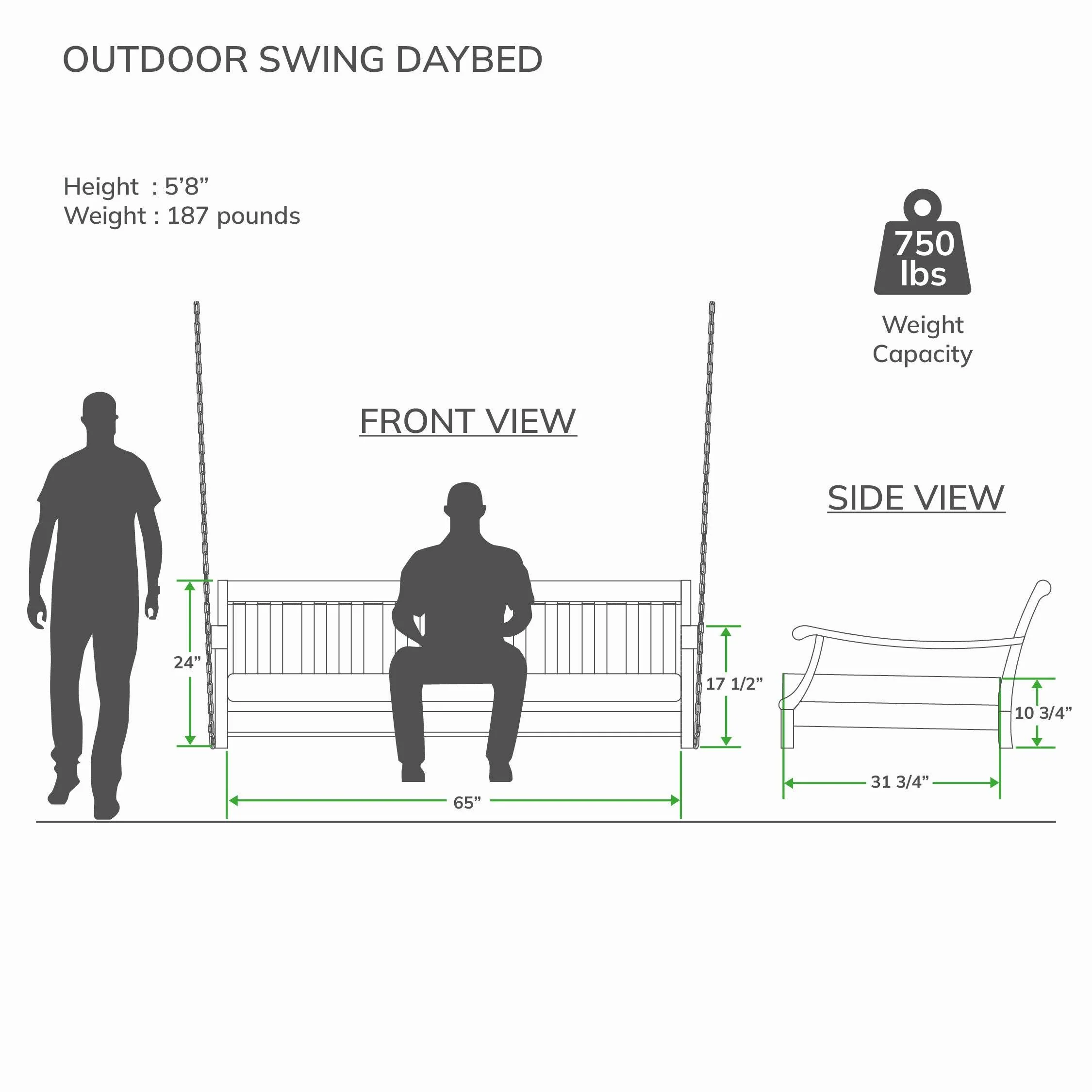 Maine Mahogany Wood Outdoor Swing Daybed with Oyster Cushion - Image 8