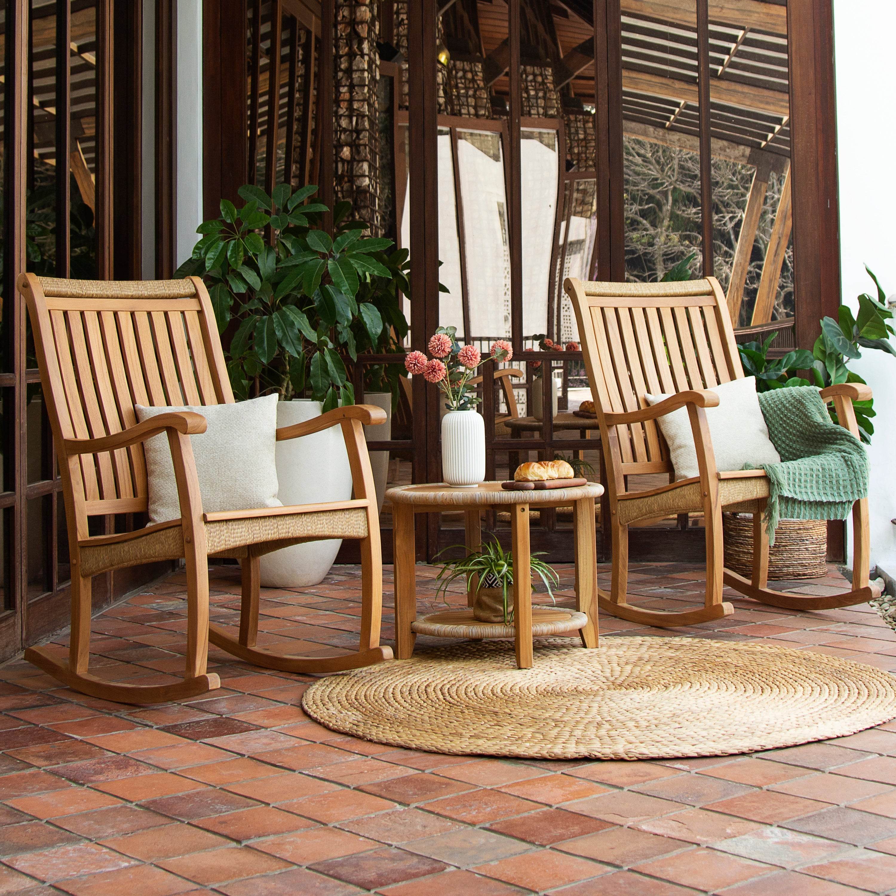 Marrakesh 3 Pieces Teak Wood Porch Rocker Conversation Set - Image 4