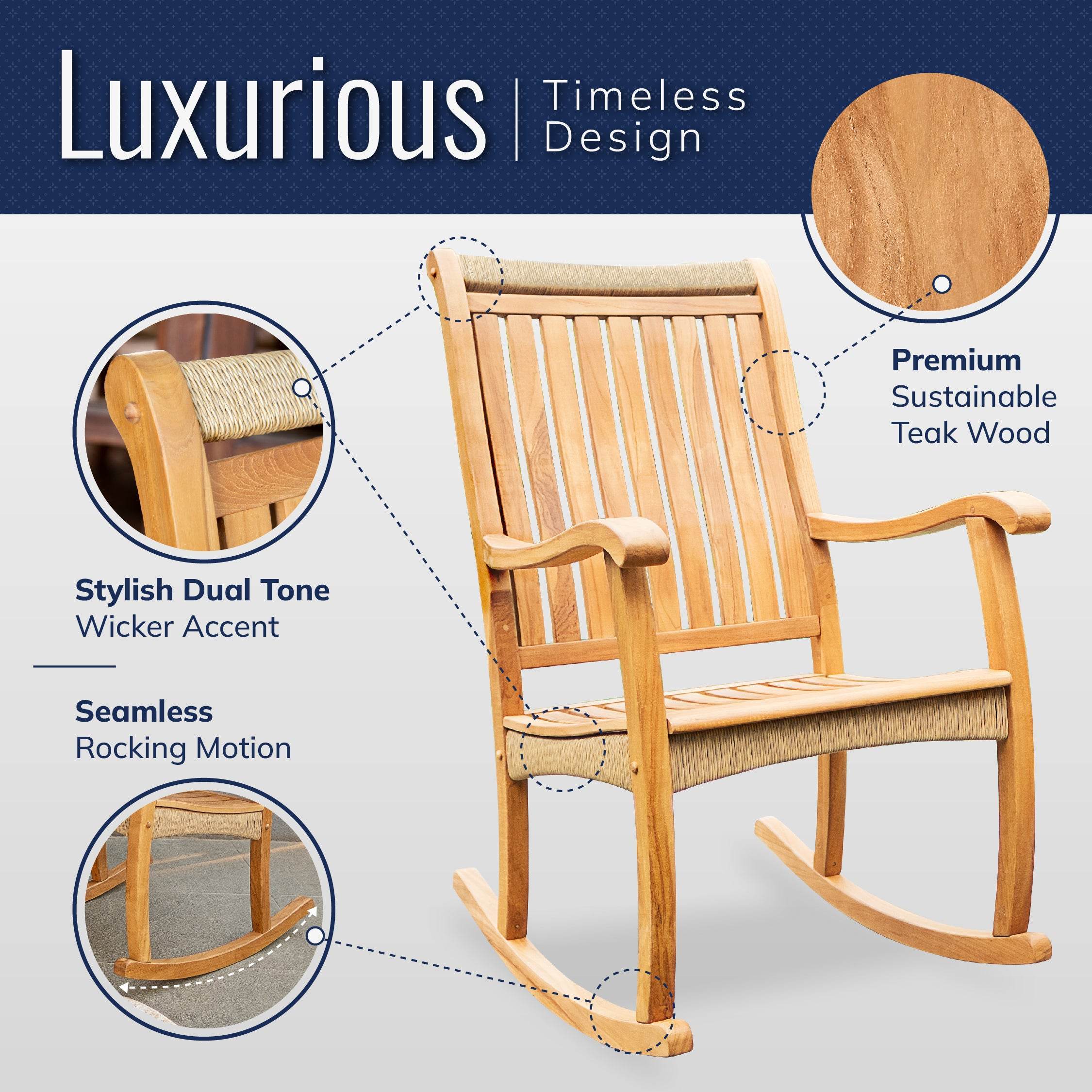 Marrakesh 3 Pieces Teak Wood Porch Rocker Conversation Set - Image 6
