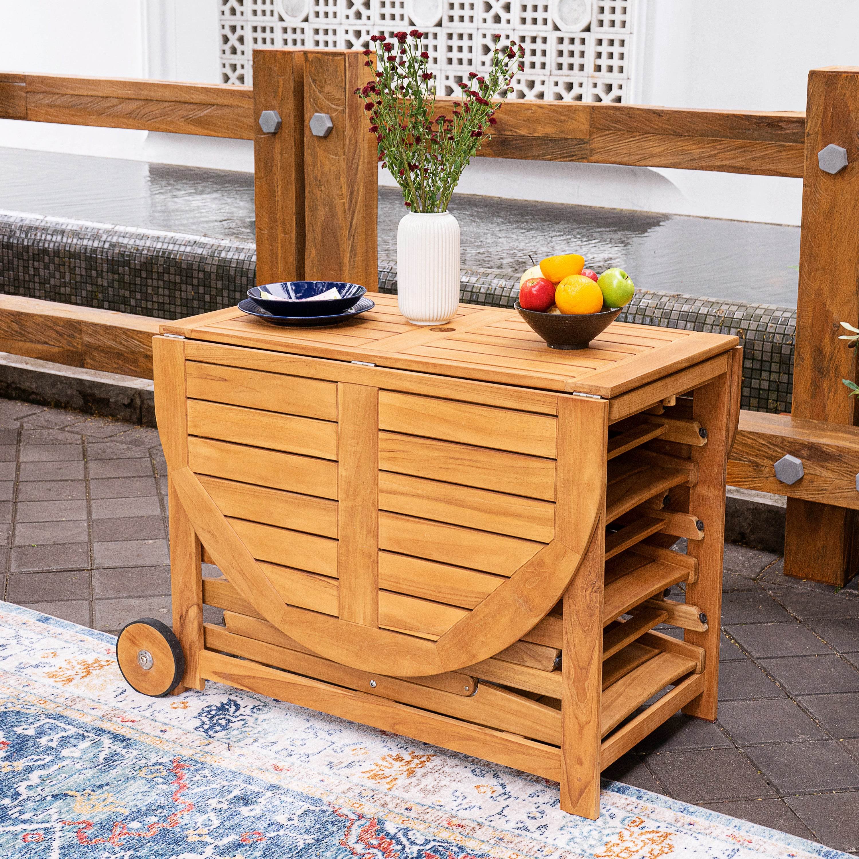 Miami 7 Pieces Teak Outdoor Folding Dining Set with Sunbrella Cast Shale Seatpad - Image 10