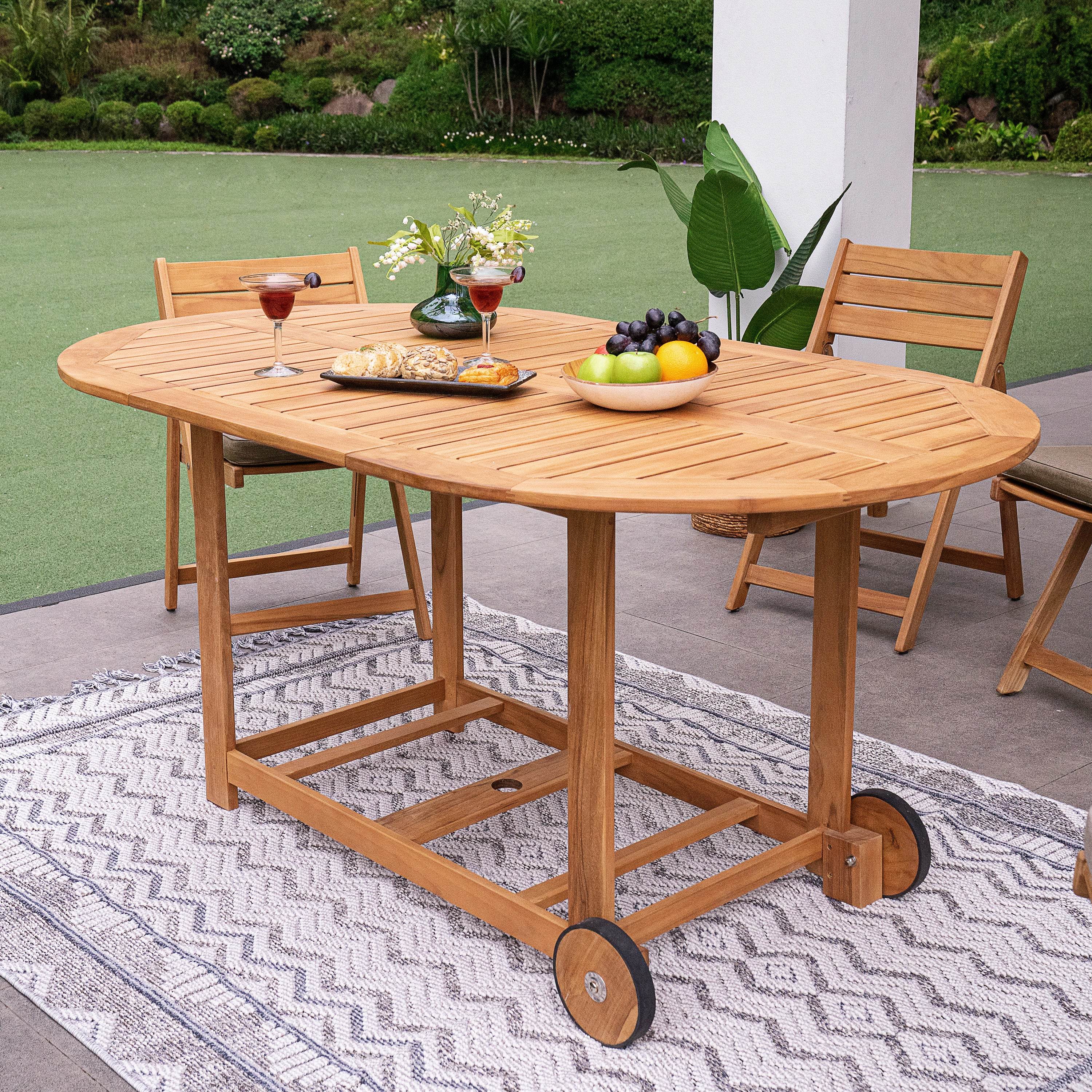 Miami 7 Pieces Teak Outdoor Folding Dining Set with Sunbrella Cast Shale Seatpad - Image 11