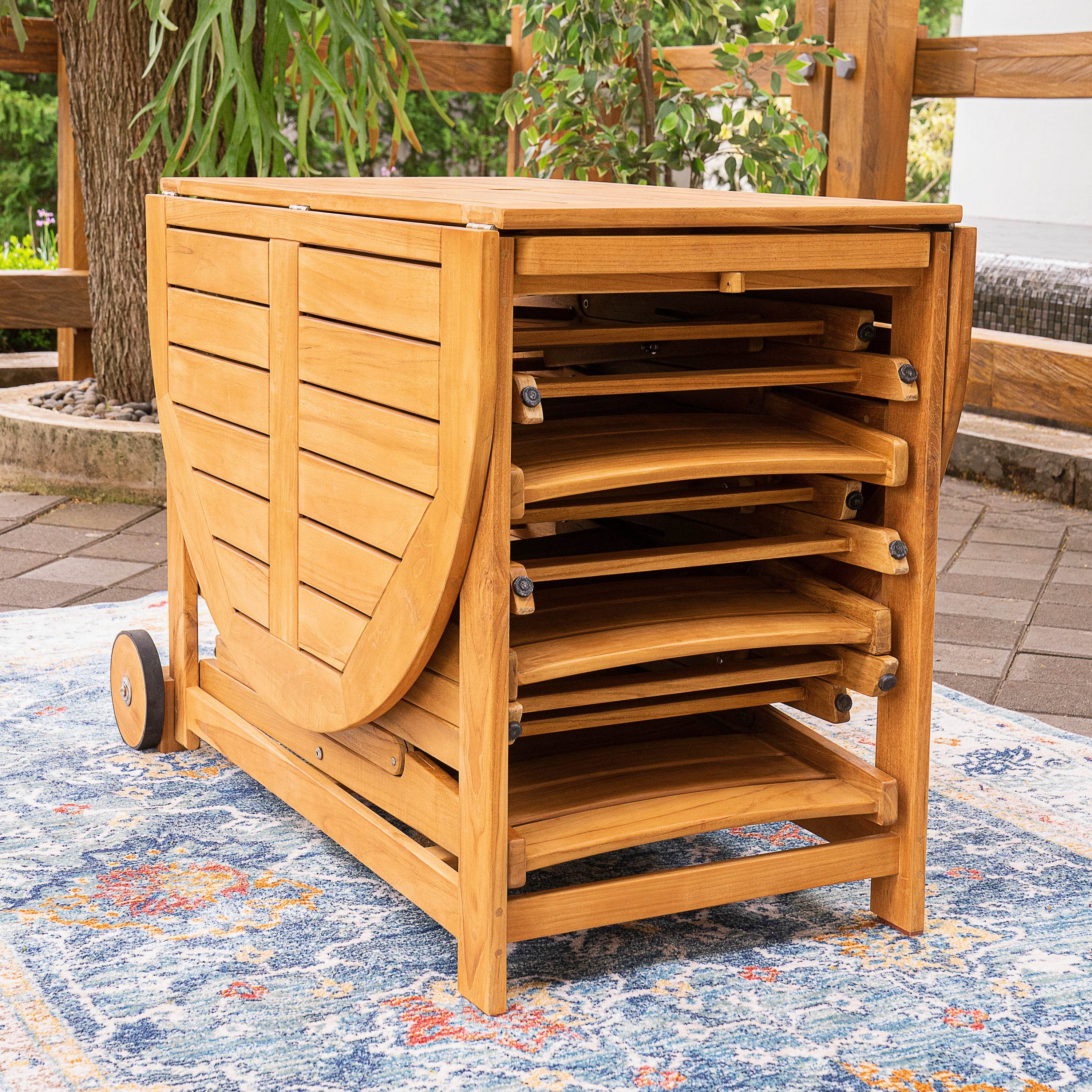 Miami 7 Pieces Teak Outdoor Folding Dining Set with Sunbrella Cast Shale Seatpad - Image 12