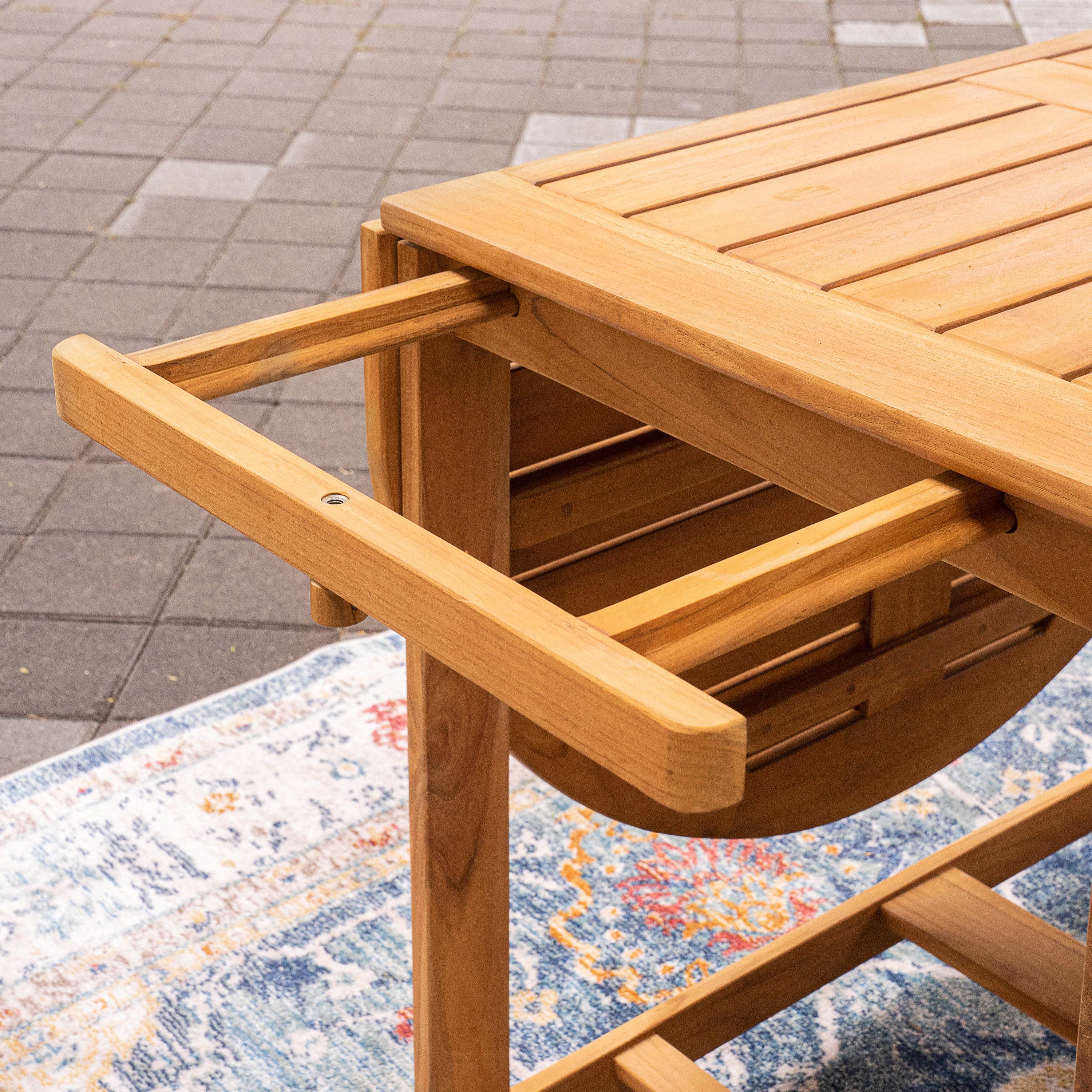 Miami 7 Pieces Teak Outdoor Folding Dining Set with Sunbrella Cast Shale Seatpad - Image 16