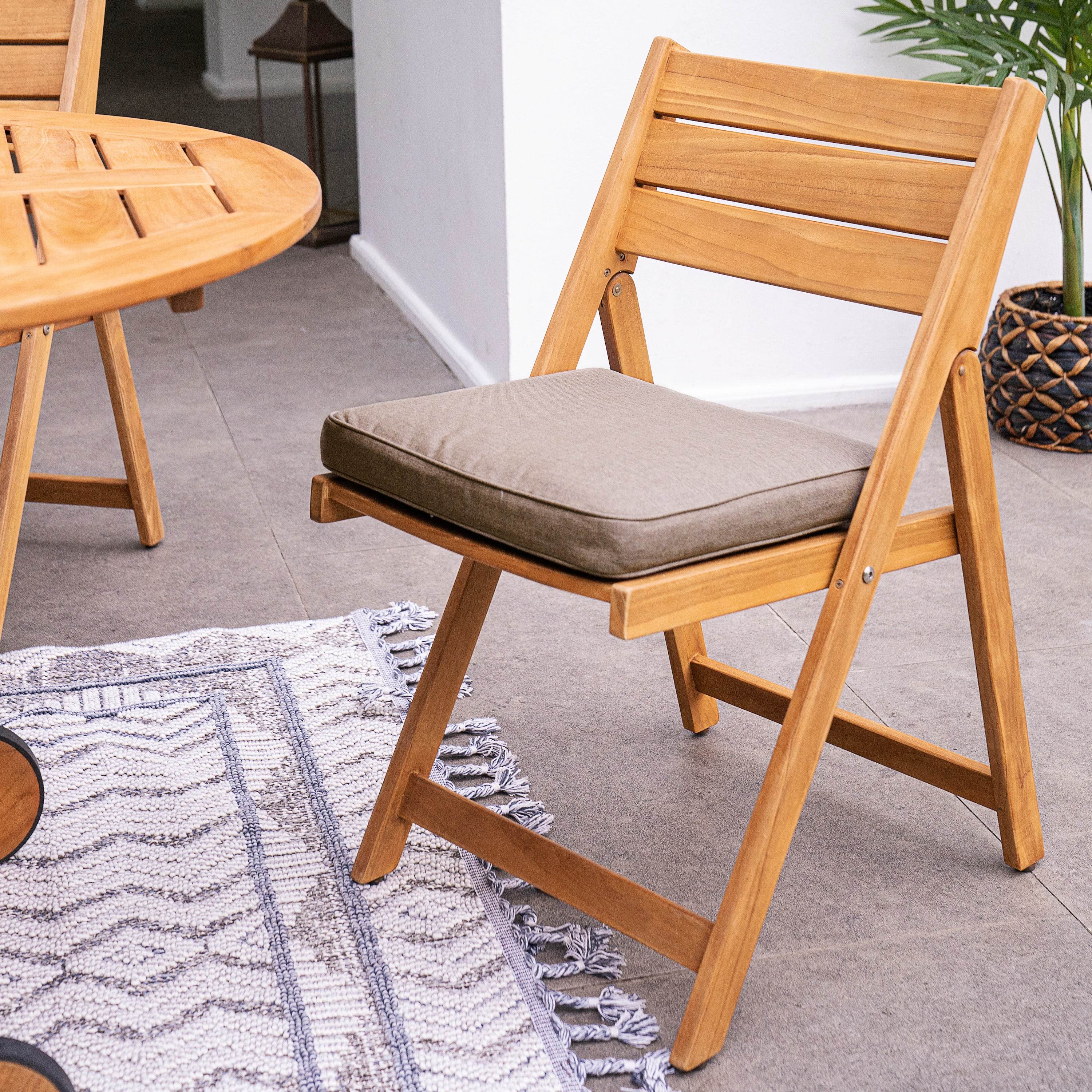Miami 7 Pieces Teak Outdoor Folding Dining Set with Sunbrella Cast Shale Seatpad - Image 8
