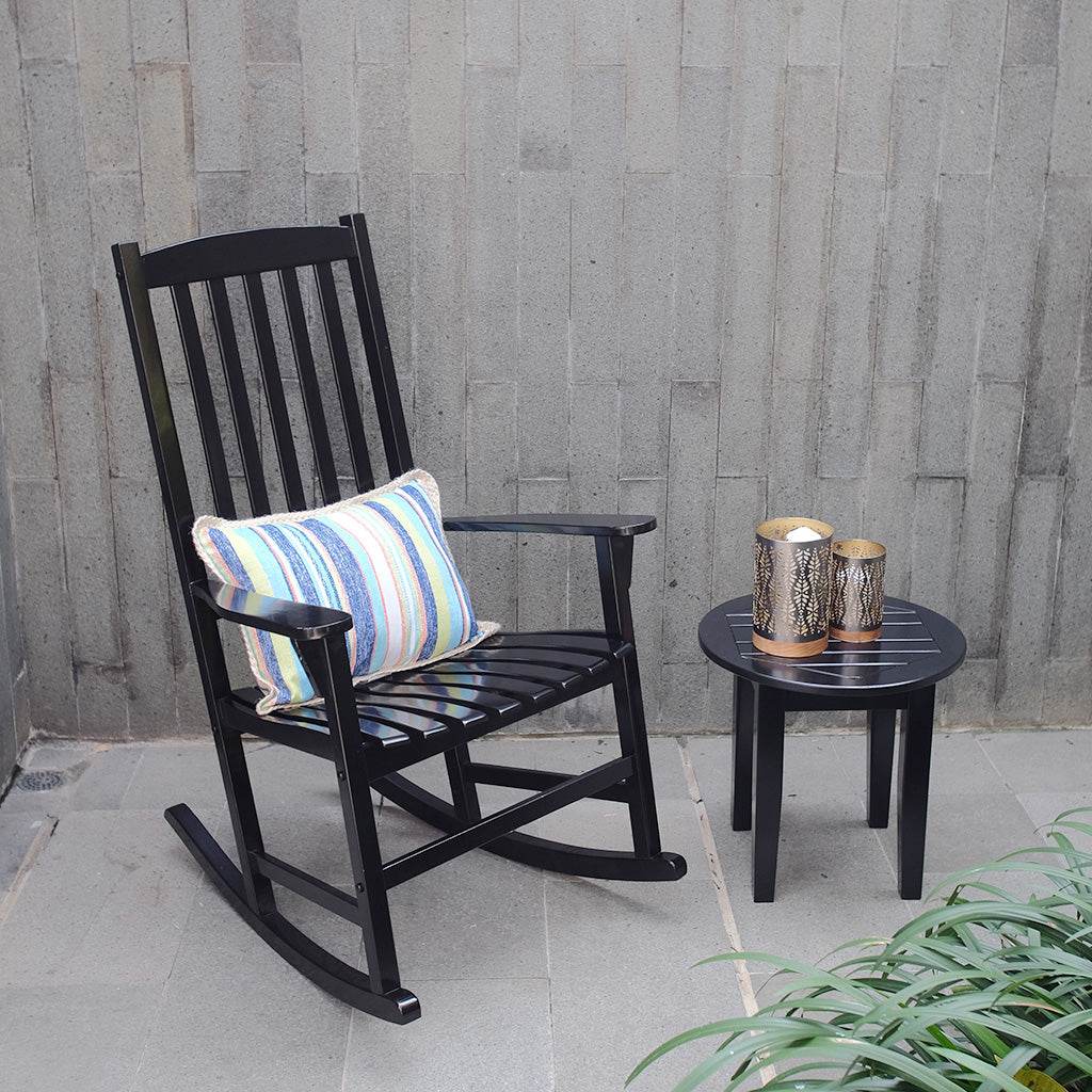 Moni 2 Piece Mahogany Wood Black Porch Rocking Chair - Image 6