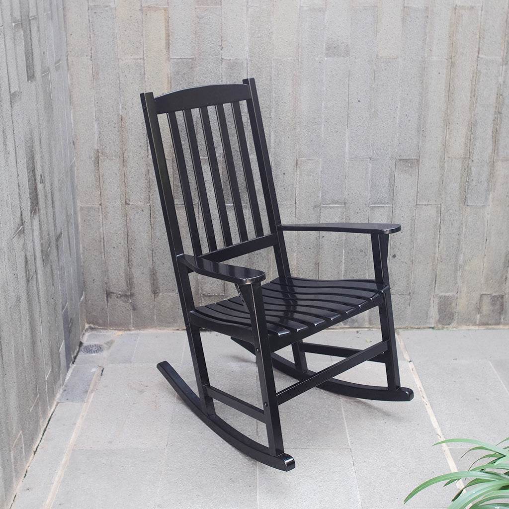 Moni 2 Piece Mahogany Wood Black Porch Rocking Chair - Image 7