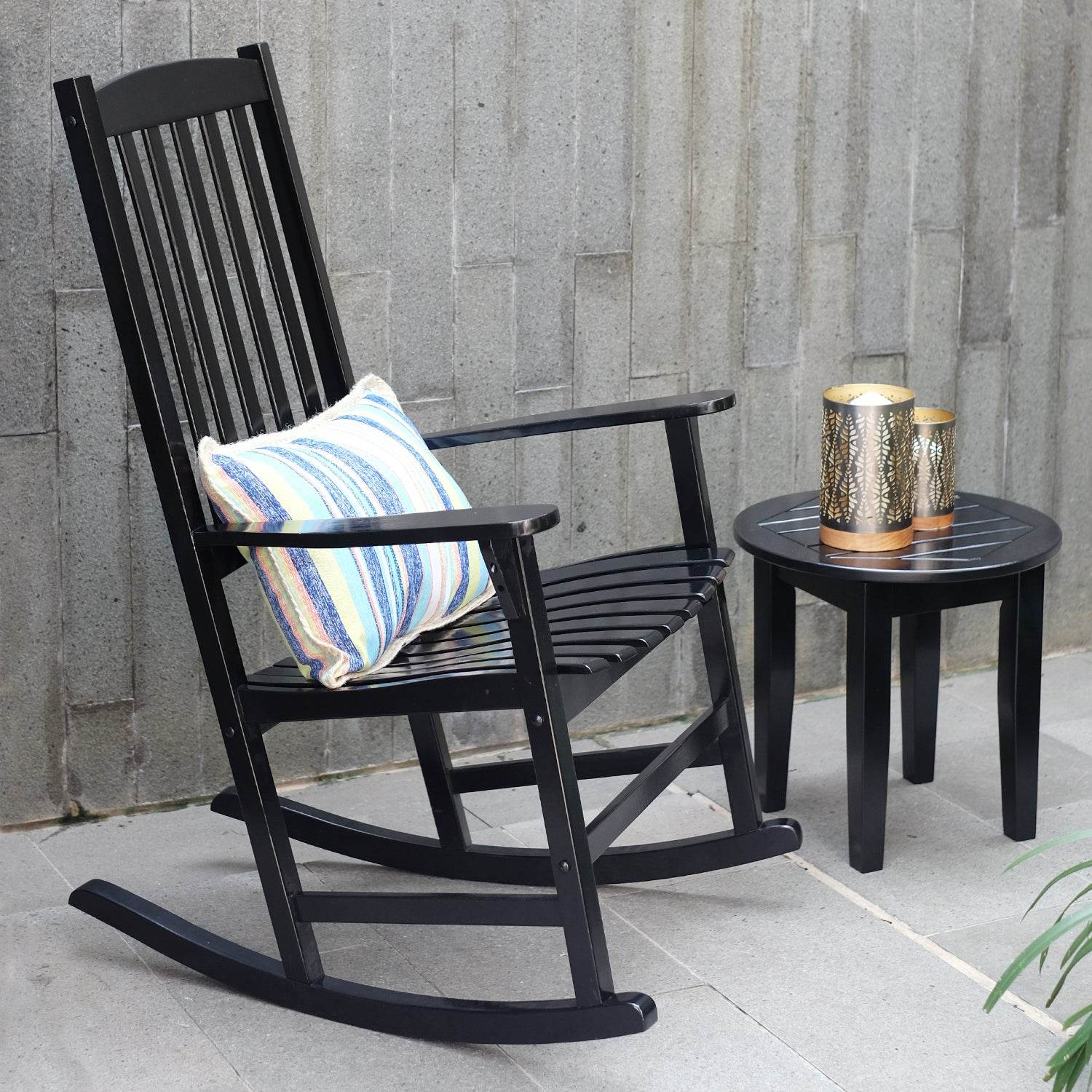 Moni 2 Piece Mahogany Wood Black Porch Rocking Chair - Image 8
