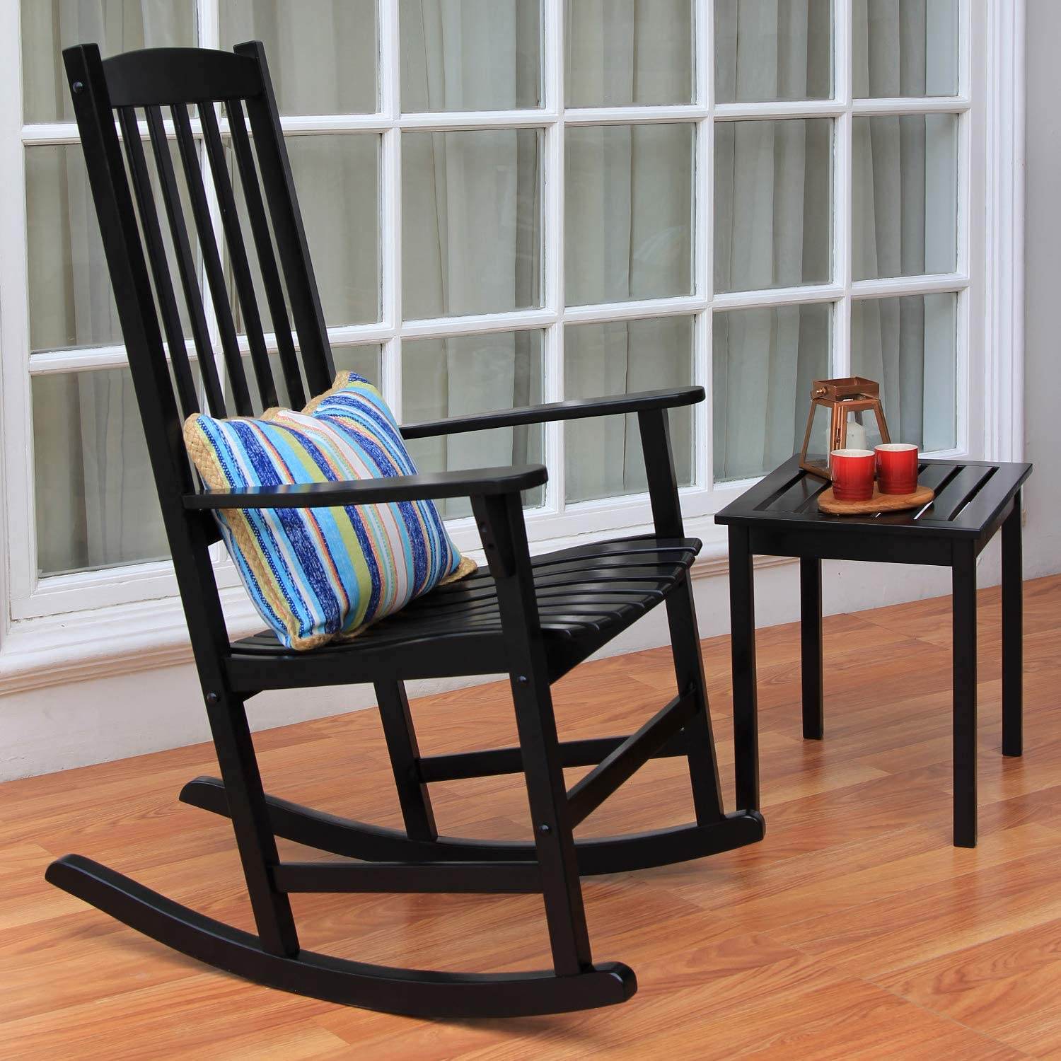Moni 2 Piece Mahogany Wood Black Porch Rocking Chair - Image 9
