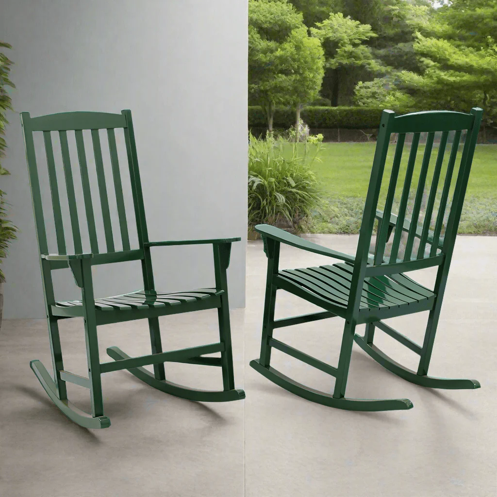 Moni 2 Piece Mahogany Wood Hunter Green Porch Rocking Chair - Image 10