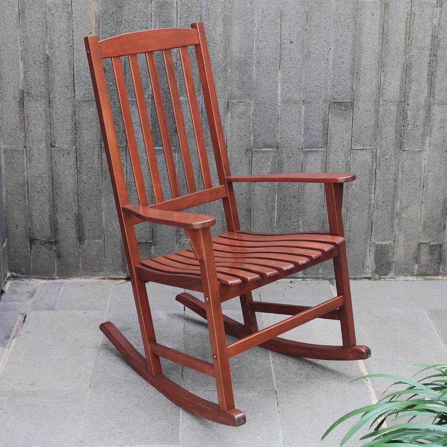 Moni 2 Piece Mahogany Wood Natural Brown Porch Rocking Chair - Image 3