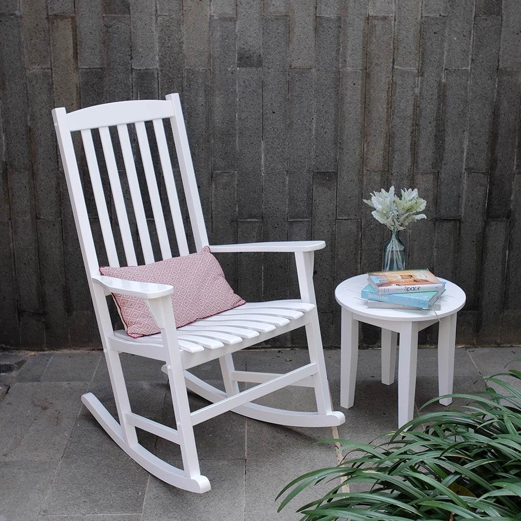 Moni 2 Piece Mahogany Wood White Porch Rocking Chair - Image 3