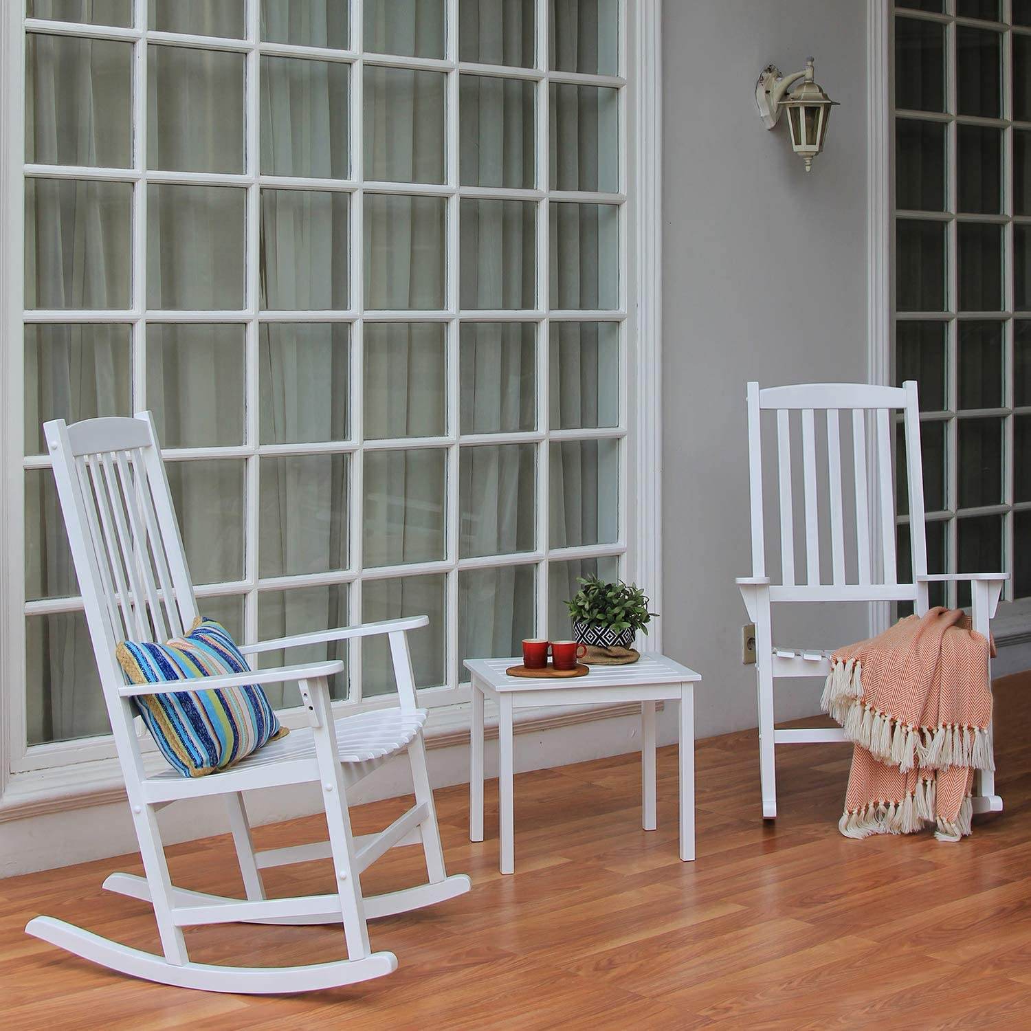 Moni 2 Piece Mahogany Wood White Porch Rocking Chair - Image 4
