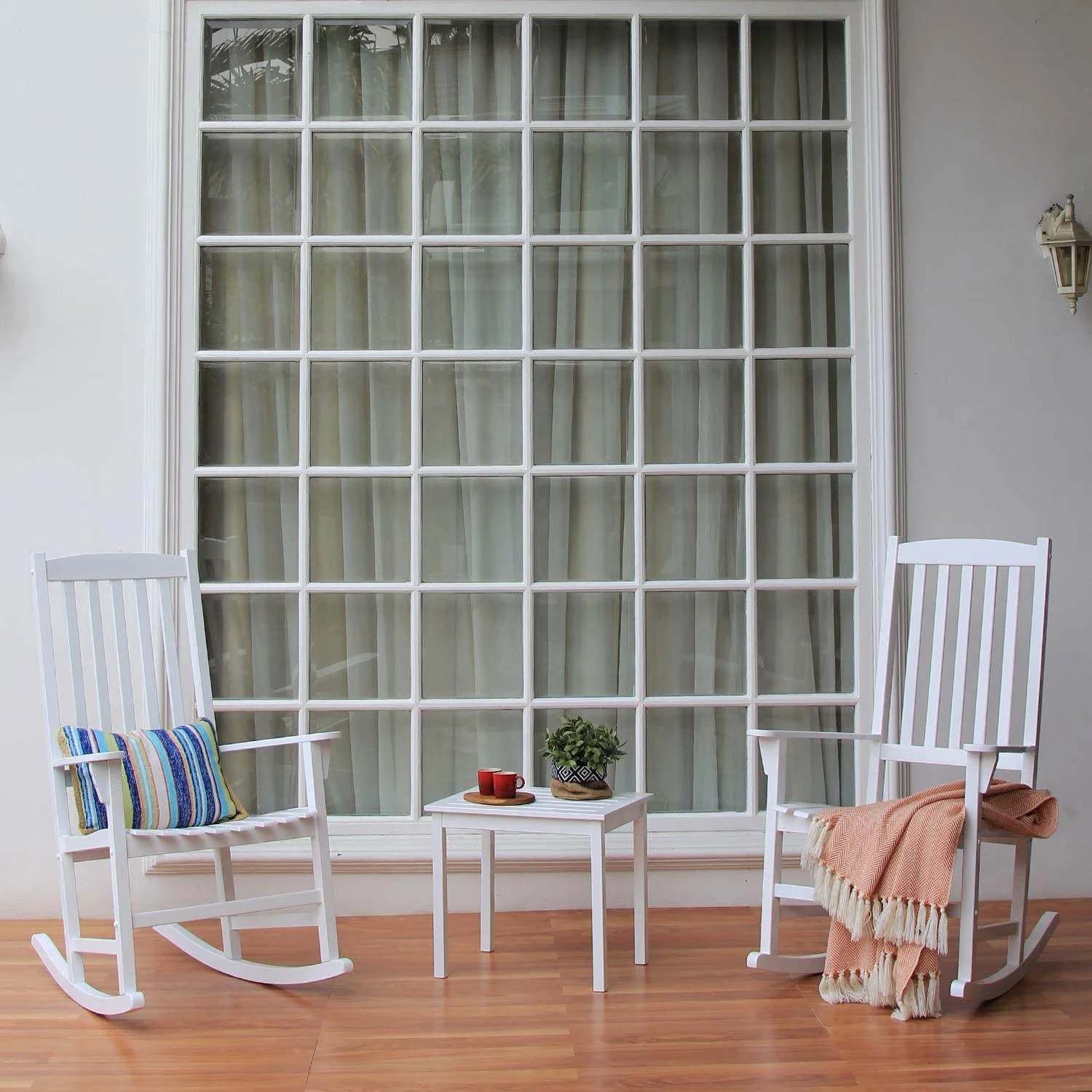 Moni 2 Piece Mahogany Wood White Porch Rocking Chair - Image 6