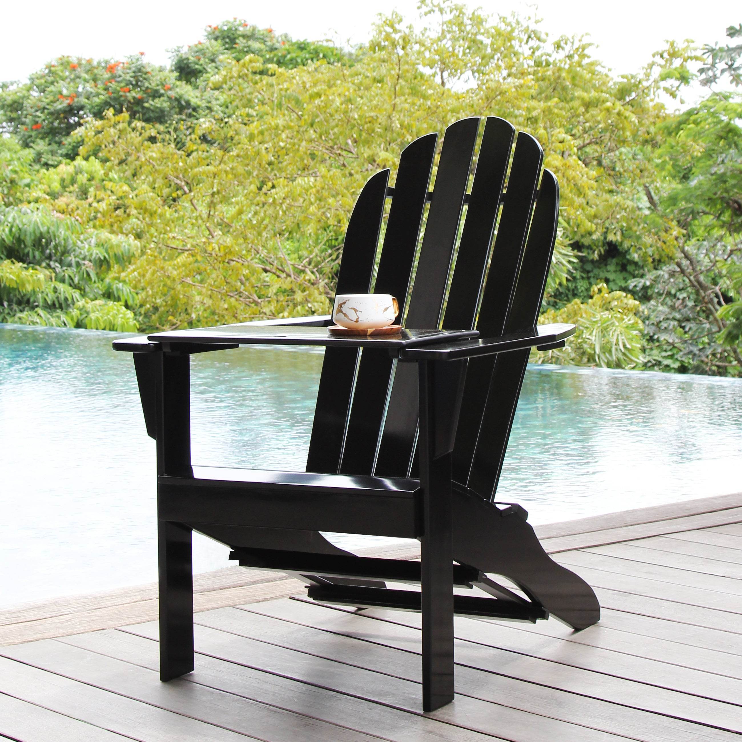 Moni Mahogany Wood Black Adirondack Chair FREE Tray Table - Image 3