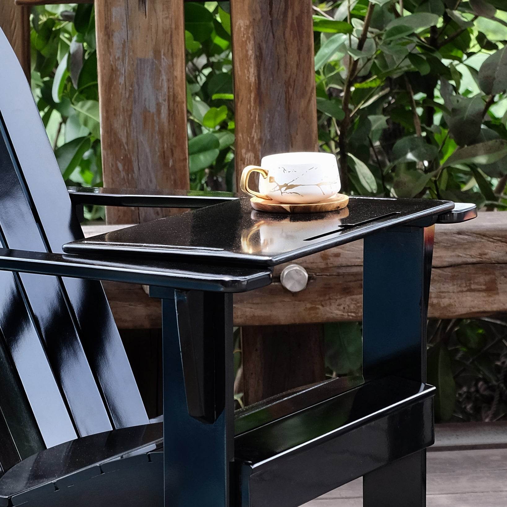 Moni Mahogany Wood Black Adirondack Chair FREE Tray Table - Image 7