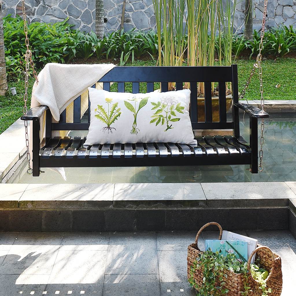 Moni Mahogany Wood Black Porch Swing - Image 3