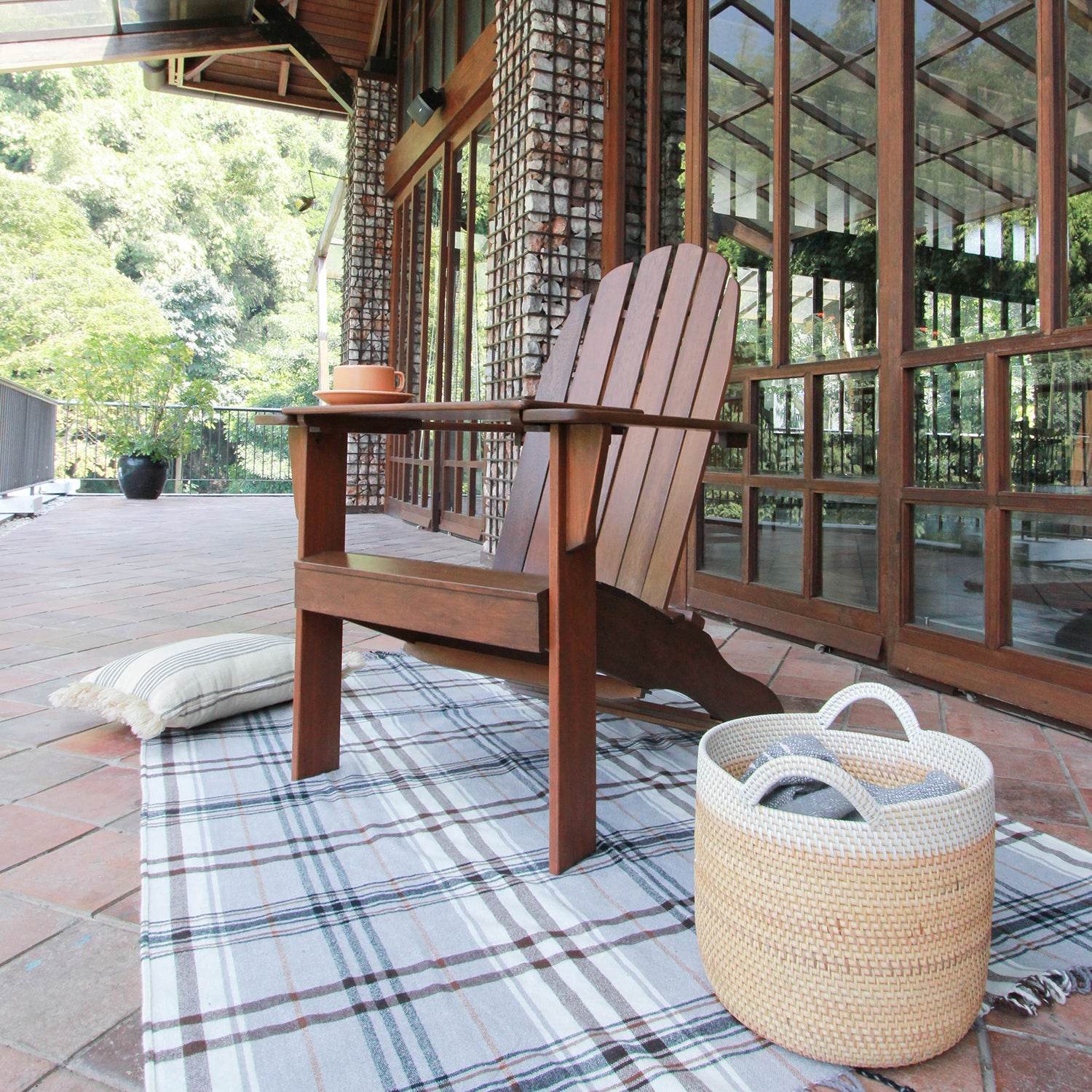 Moni Mahogany Wood Natural Brown Adirondack Chair FREE Tray Table - Image 3