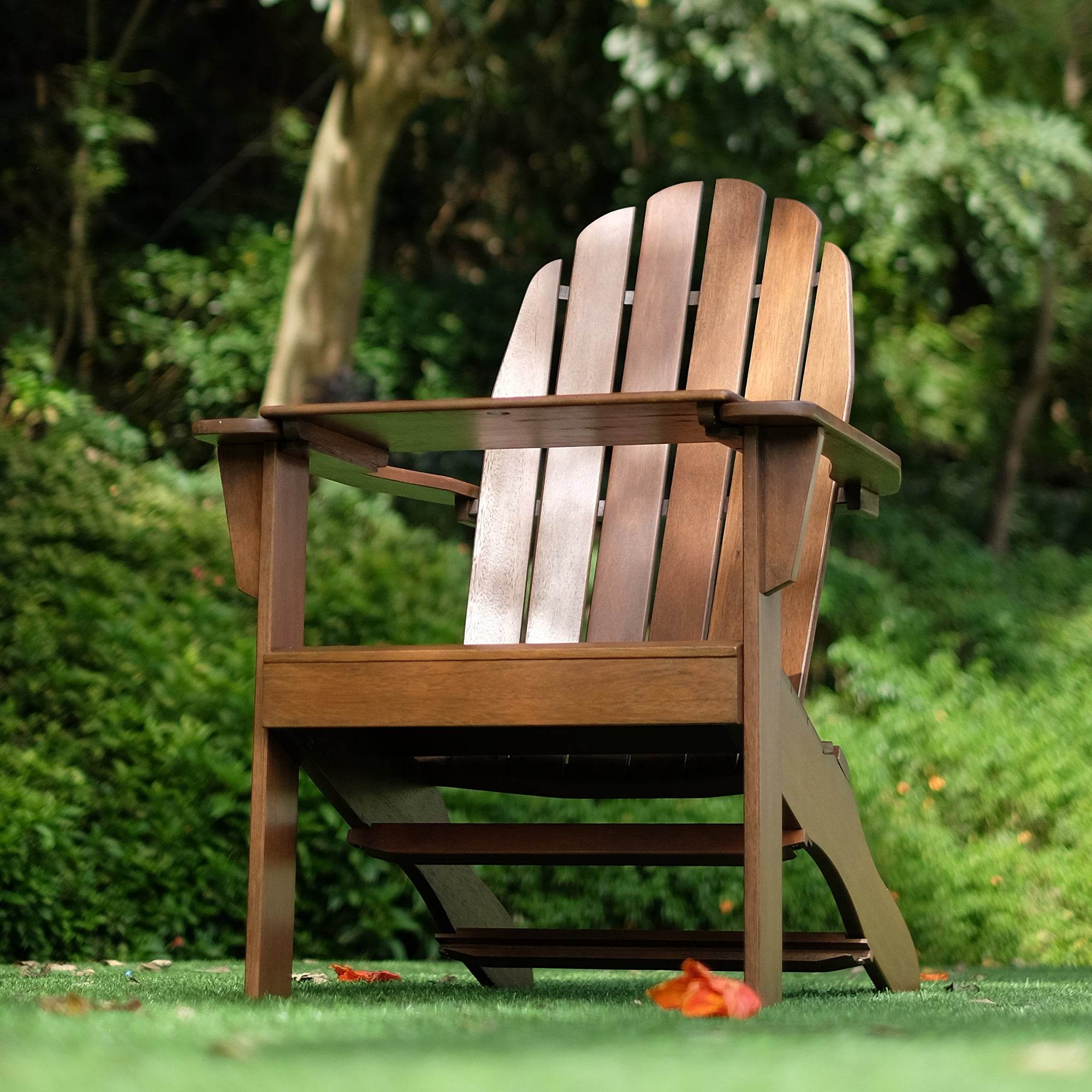 Moni Mahogany Wood Natural Brown Adirondack Chair FREE Tray Table - Image 8