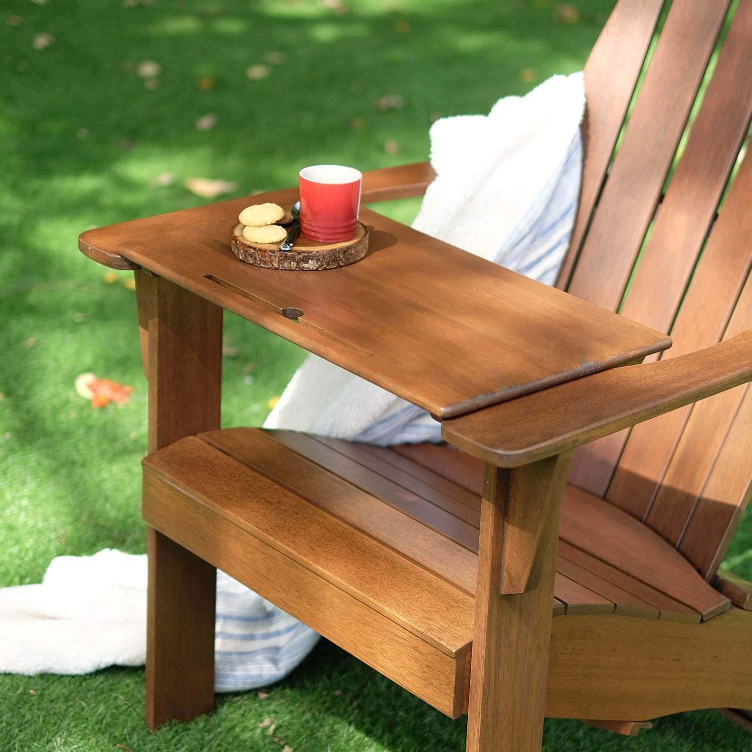 Moni Mahogany Wood Natural Brown Adirondack Chair FREE Tray Table - Image 9
