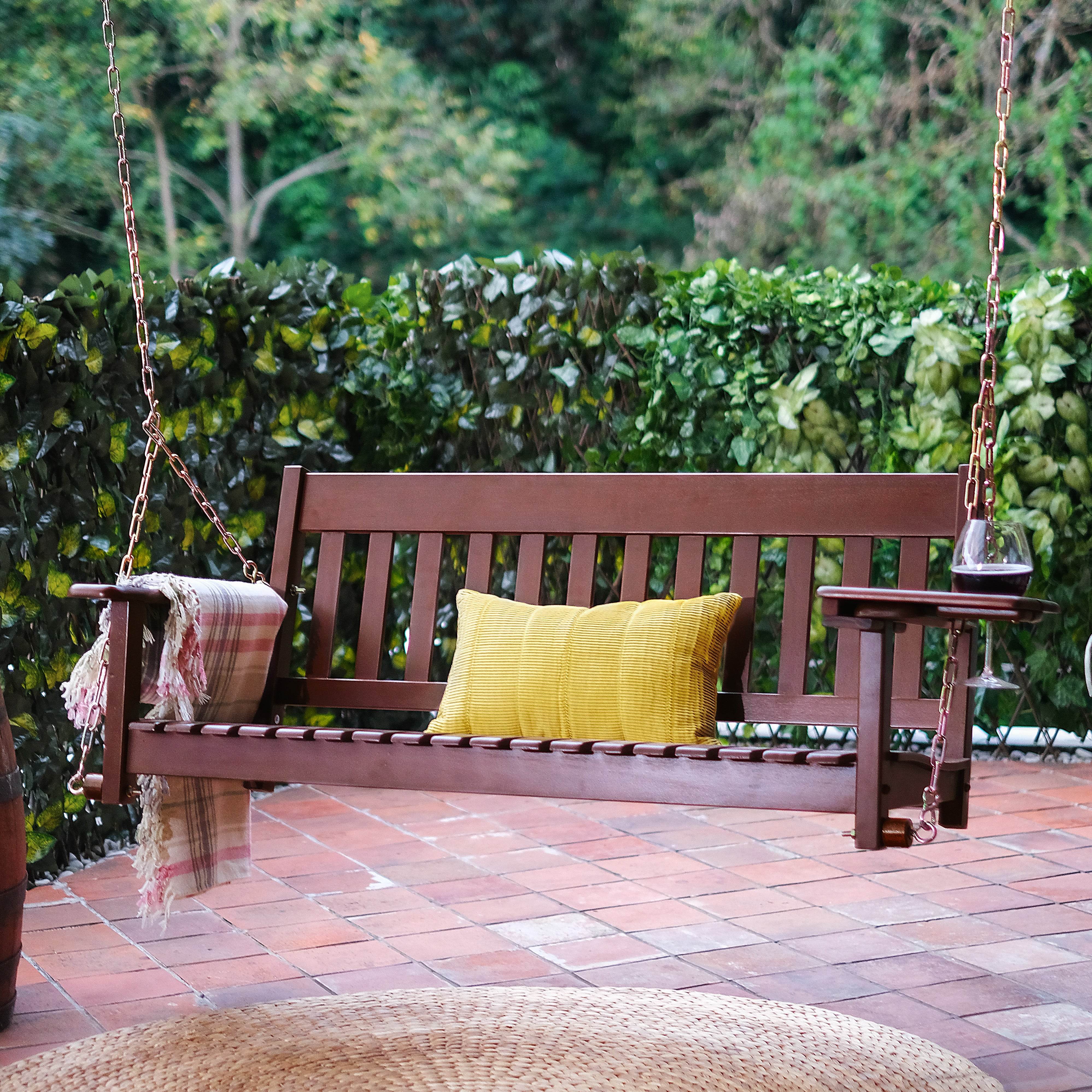 Moni Mahogany Wood Natural Brown Porch Swing - Image 3