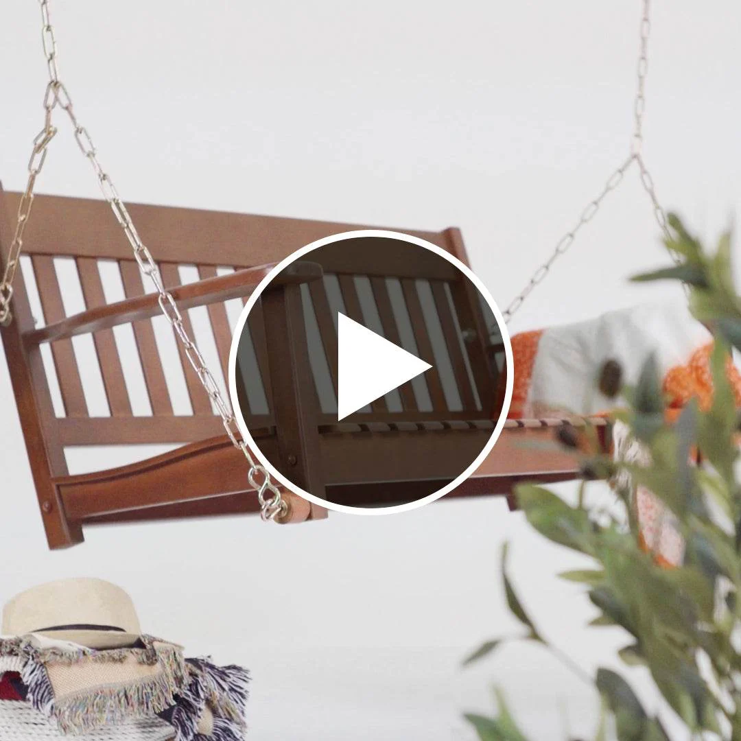 Moni Mahogany Wood Natural Brown Porch Swing - Image 5