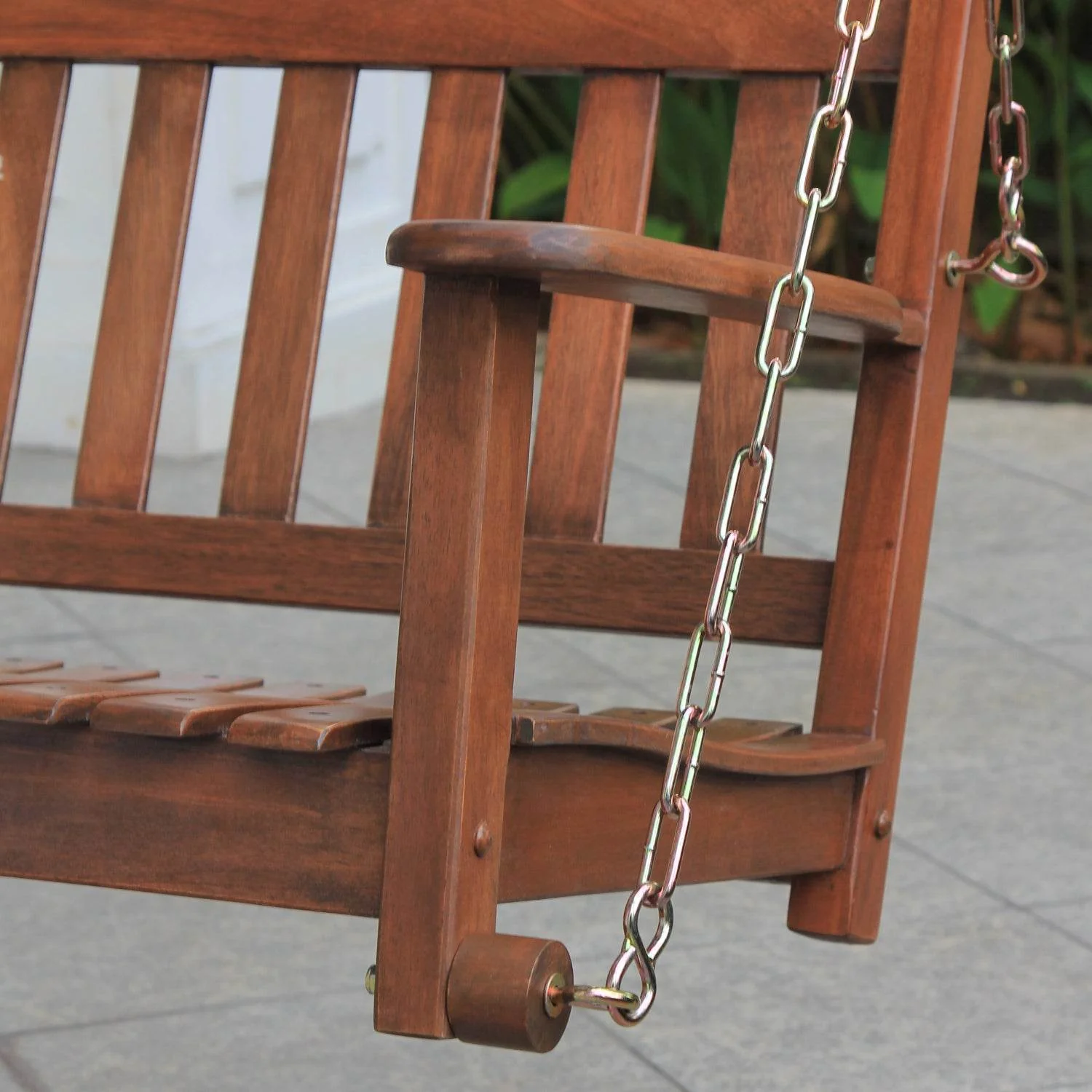 Moni Mahogany Wood Natural Brown Porch Swing - Image 6