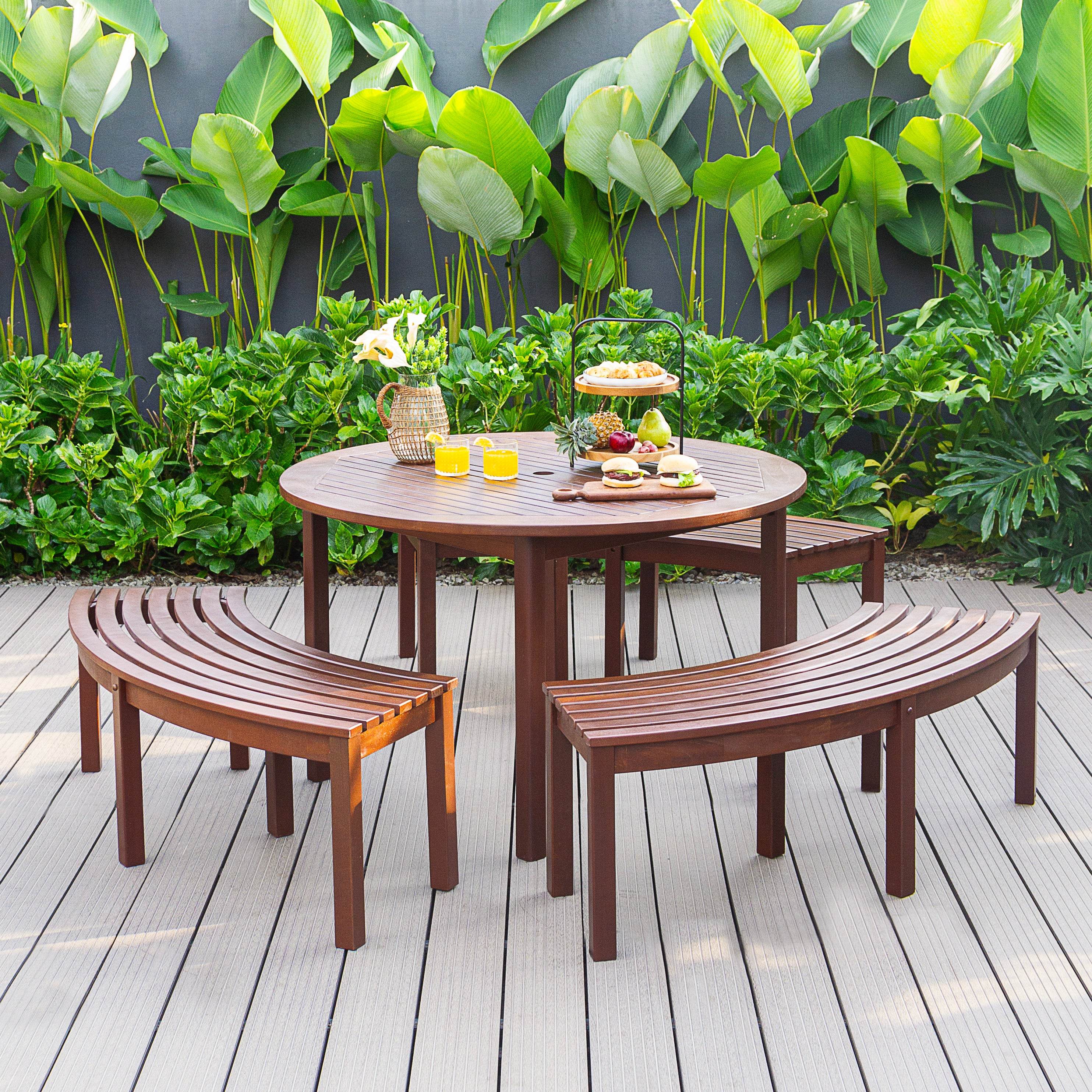Moni Mahogany Wood Outdoor Curved Backless Bench - Image 2