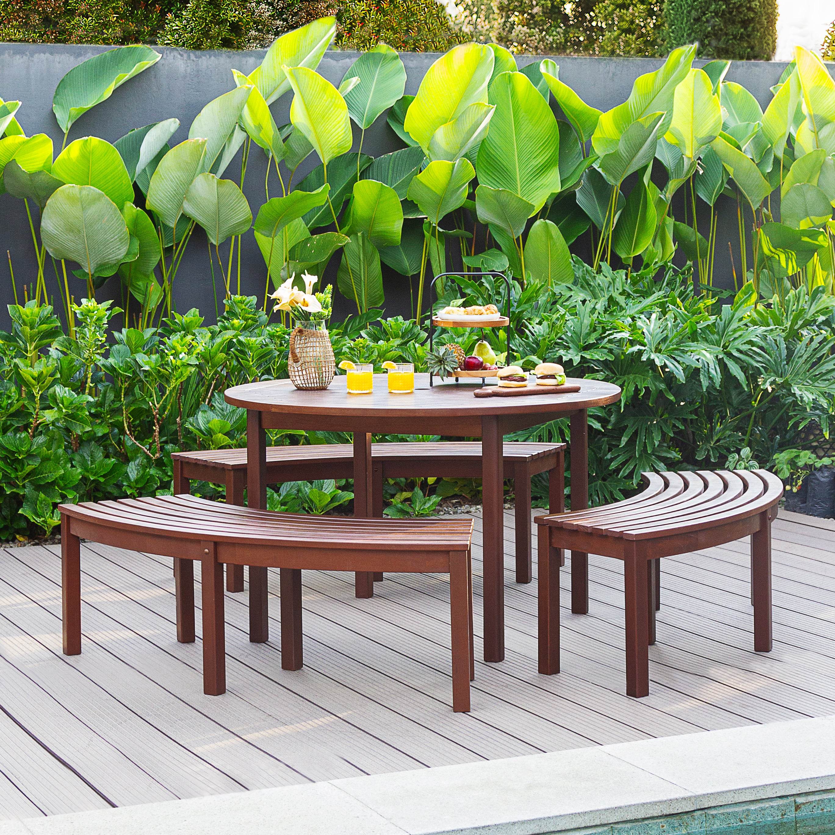 Moni Mahogany Wood Outdoor Curved Backless Bench - Image 4