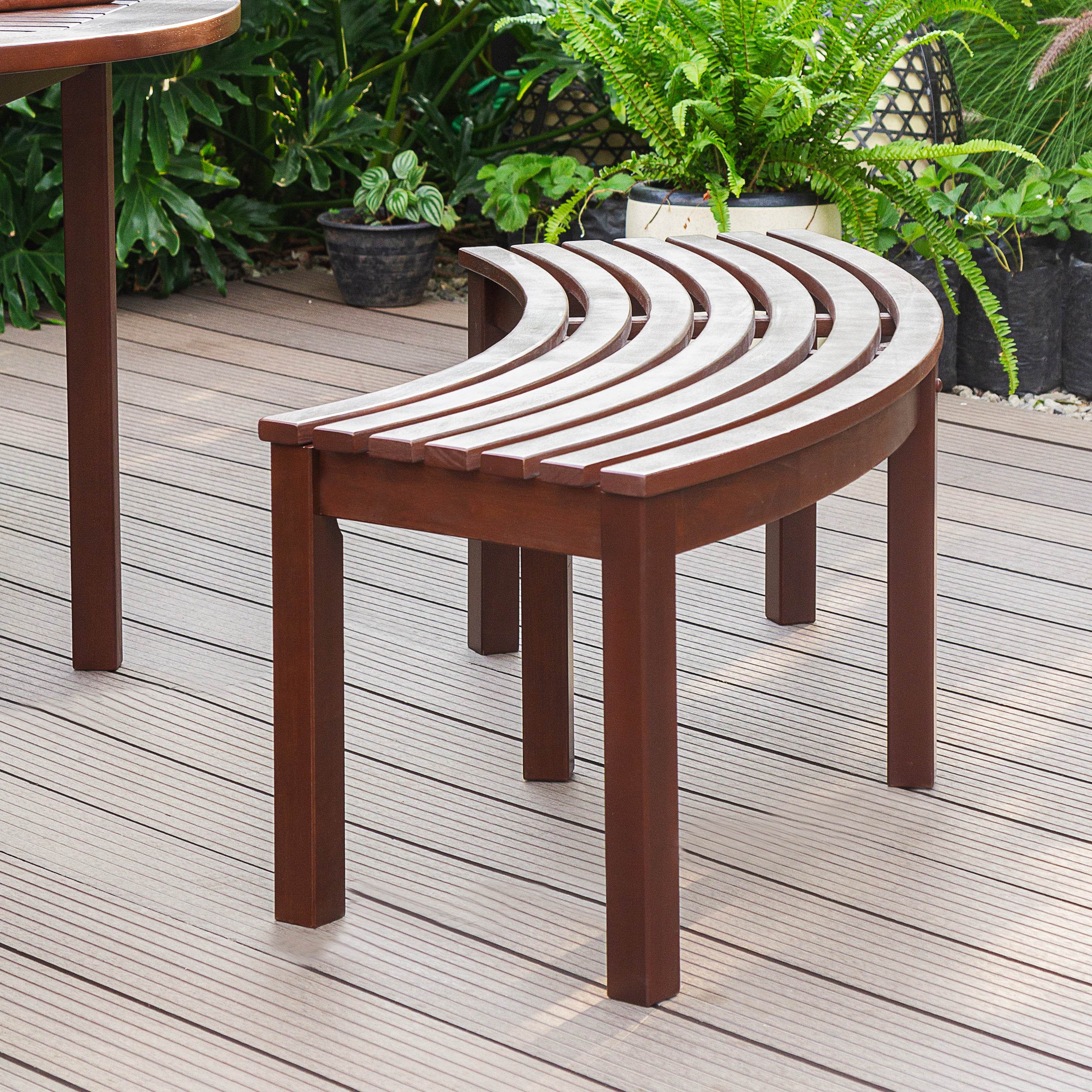 Moni Mahogany Wood Outdoor Curved Backless Bench - Image 5
