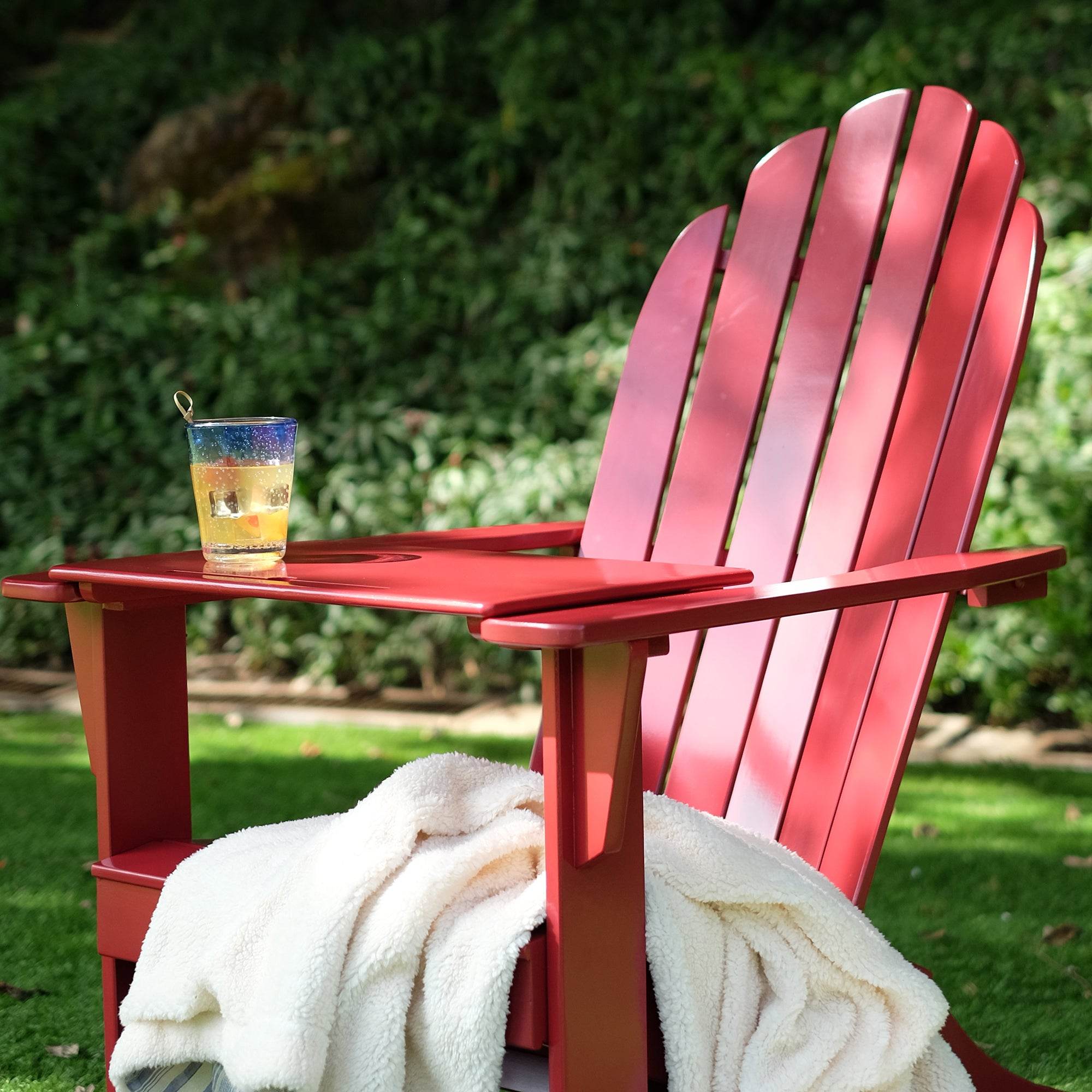 Moni Mahogany Wood Red Adirondack Chair FREE Tray Table - Image 6
