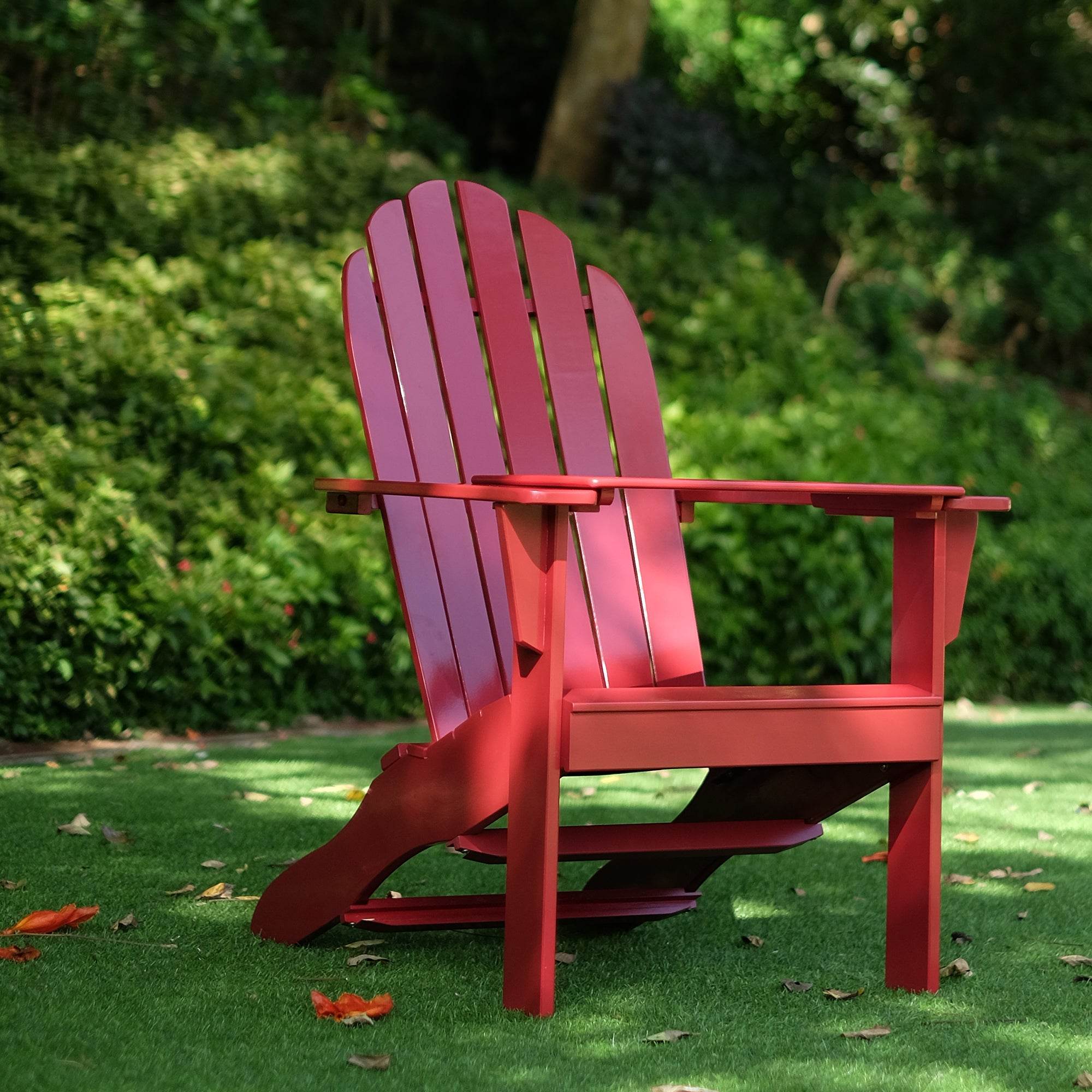 Moni Mahogany Wood Red Adirondack Chair FREE Tray Table - Image 8