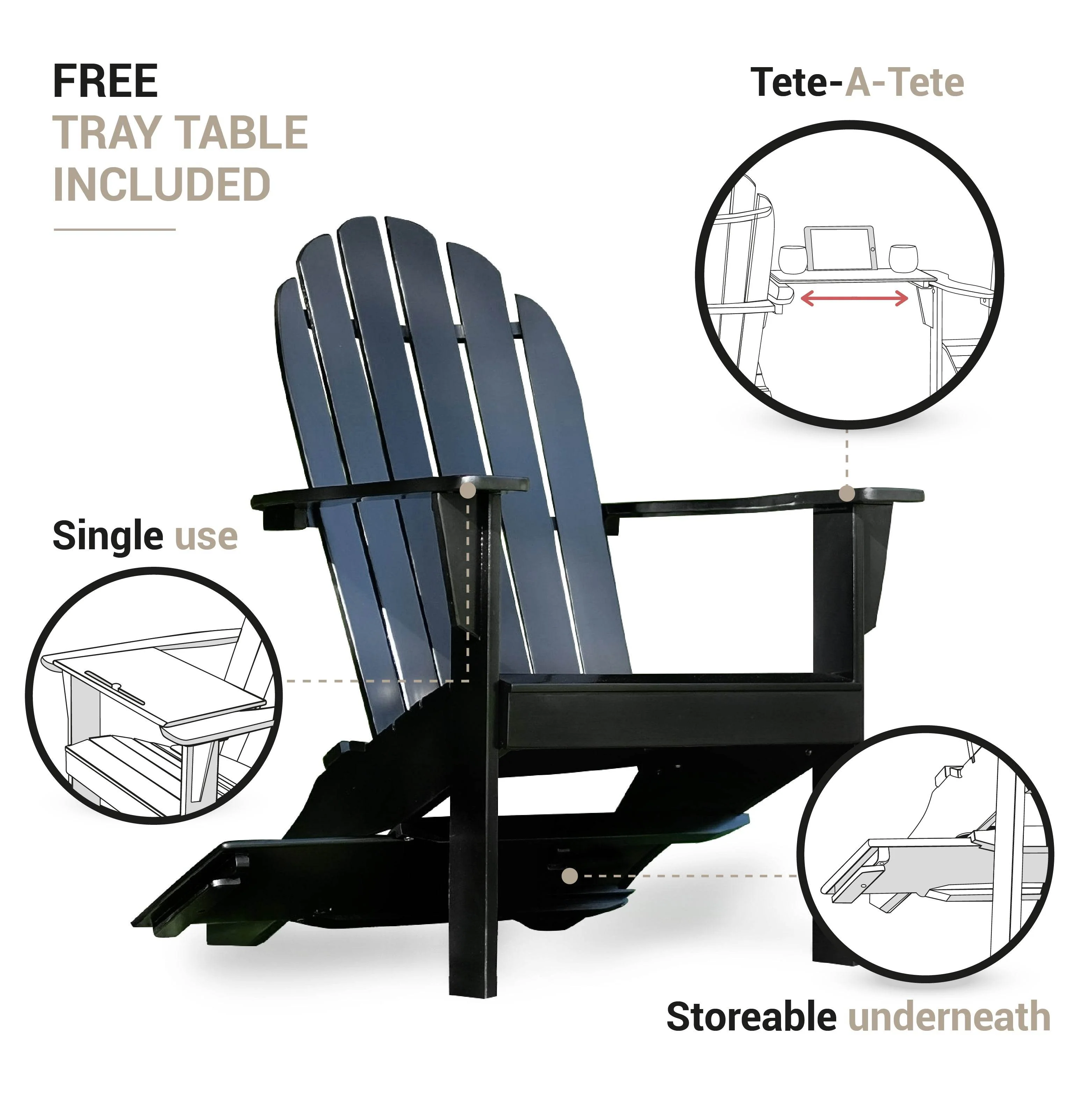 Moni Mahogany Wood White Adirondack Chair FREE Tray Table - Image 4