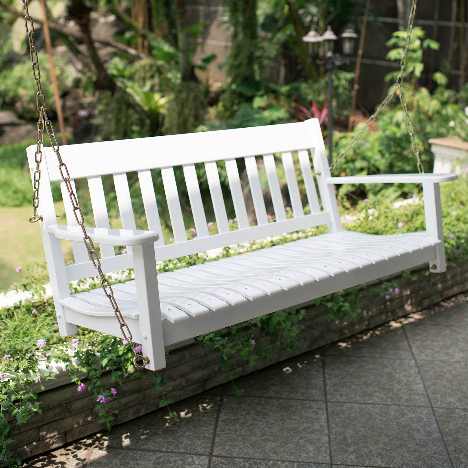 Moni Mahogany Wood White Porch Swing - Image 4