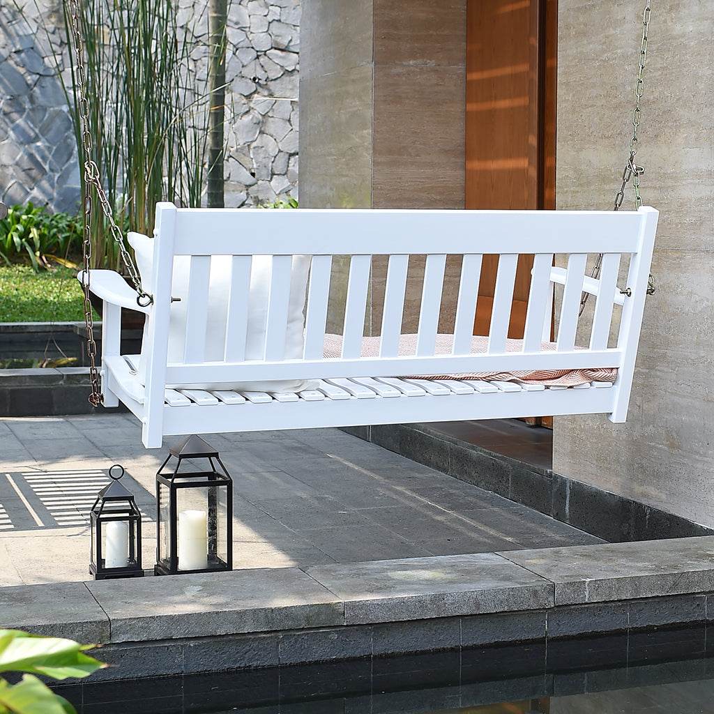 Moni Mahogany Wood White Porch Swing - Image 6