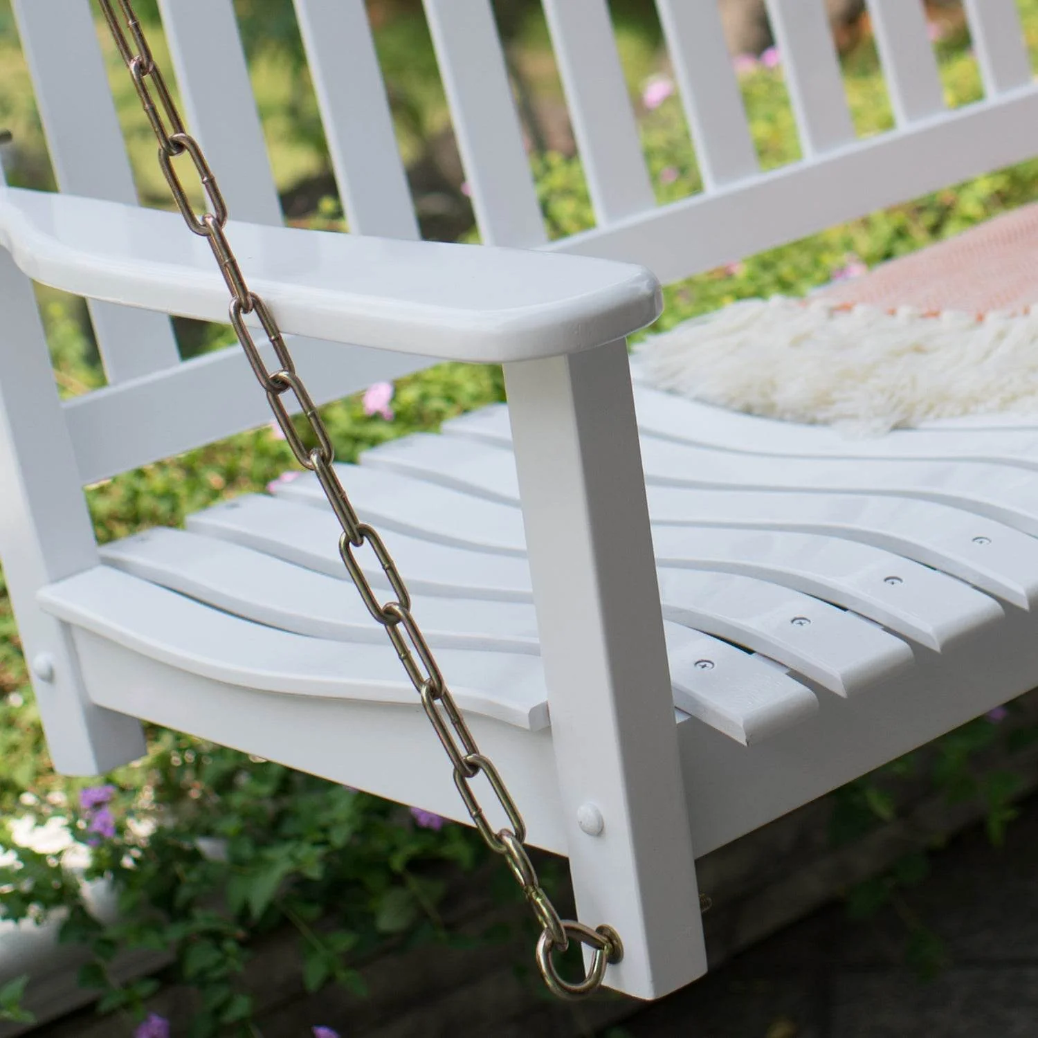 Moni Mahogany Wood White Porch Swing - Image 7