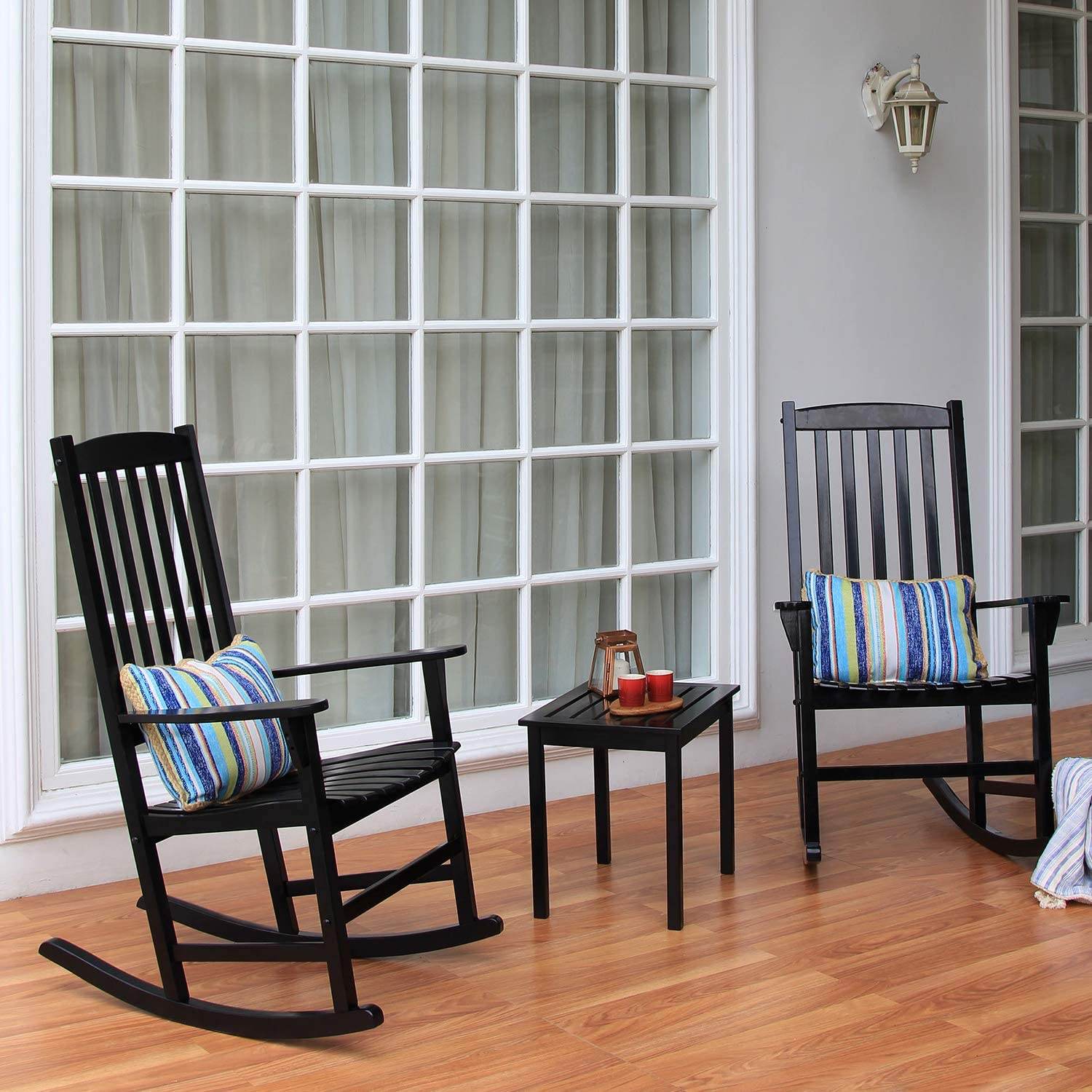 Moni Wood 3 Piece Black Patio Rocking Conversation Set - Image 3
