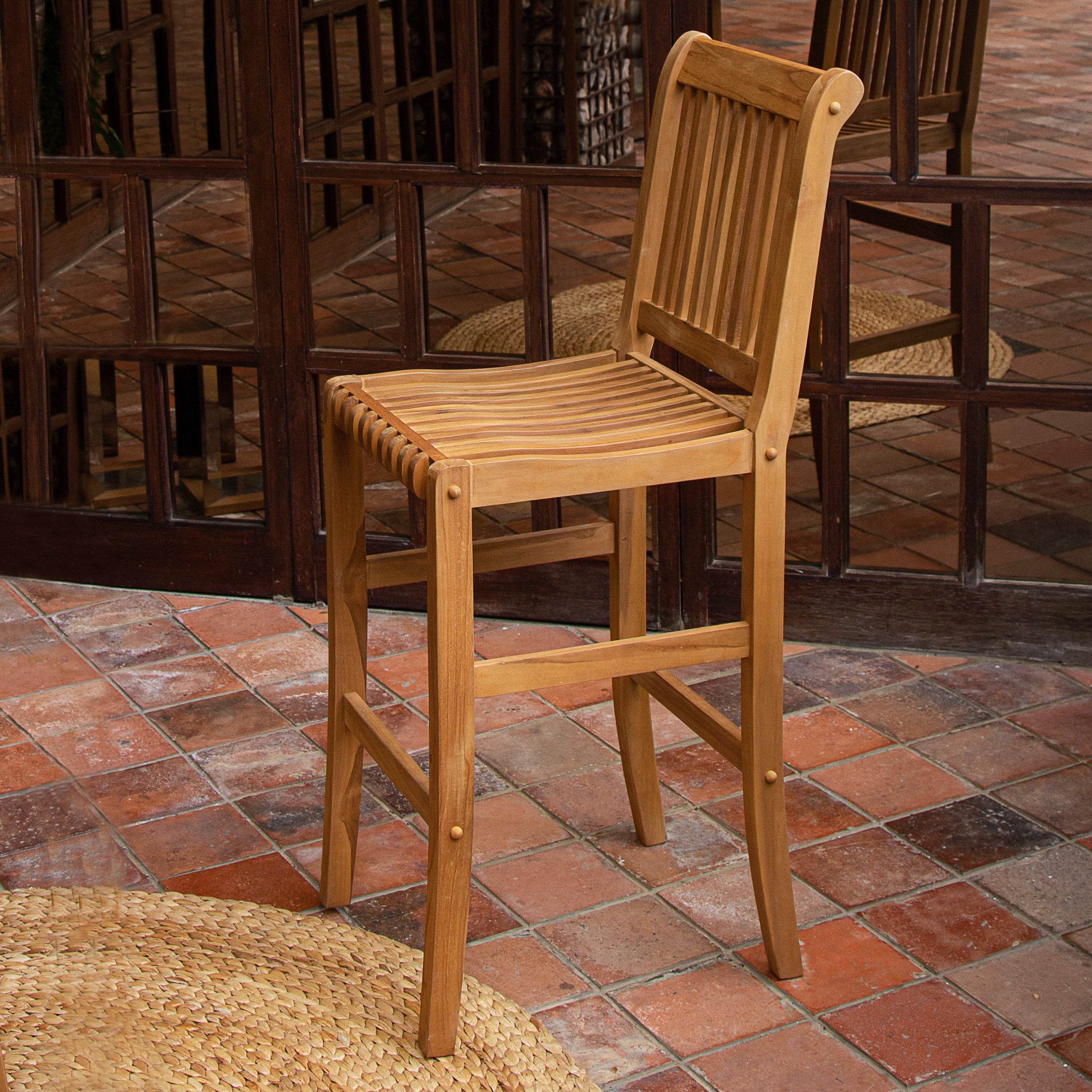 Mosko 2 Pieces Teak Wood Outdoor Barstool - Image 3