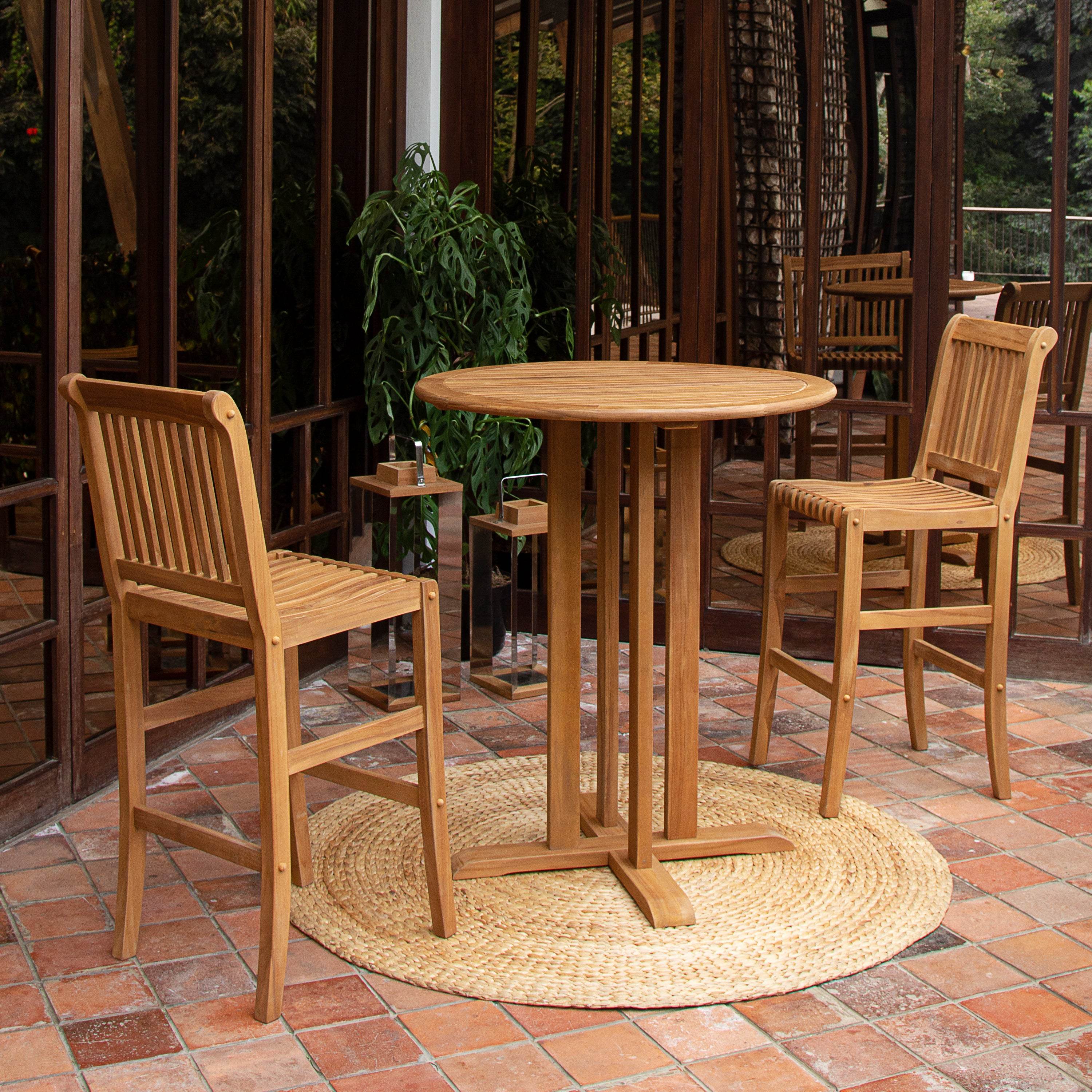 Mosko 2 Pieces Teak Wood Outdoor Barstool - Image 4