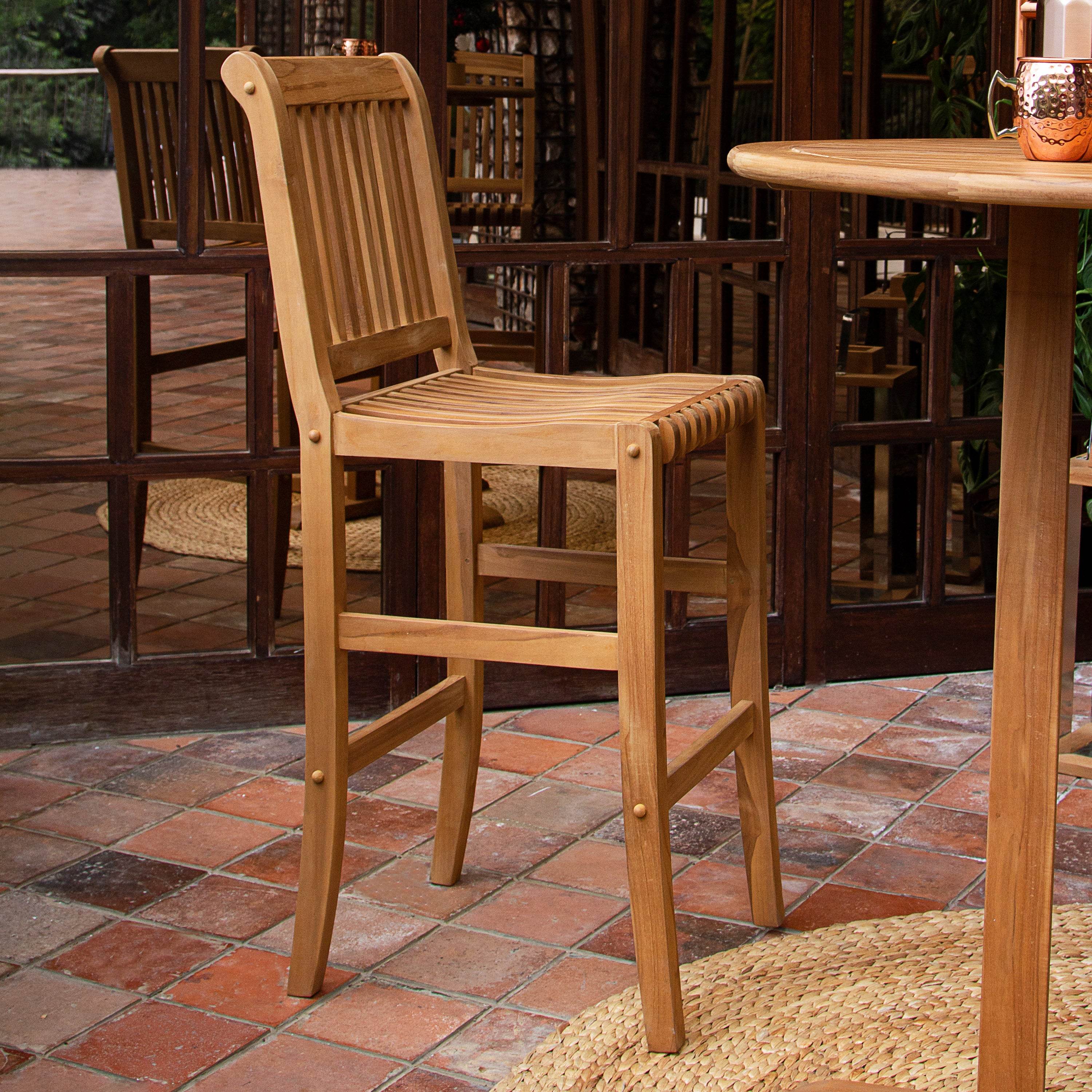 Mosko 2 Pieces Teak Wood Outdoor Barstool - Image 5
