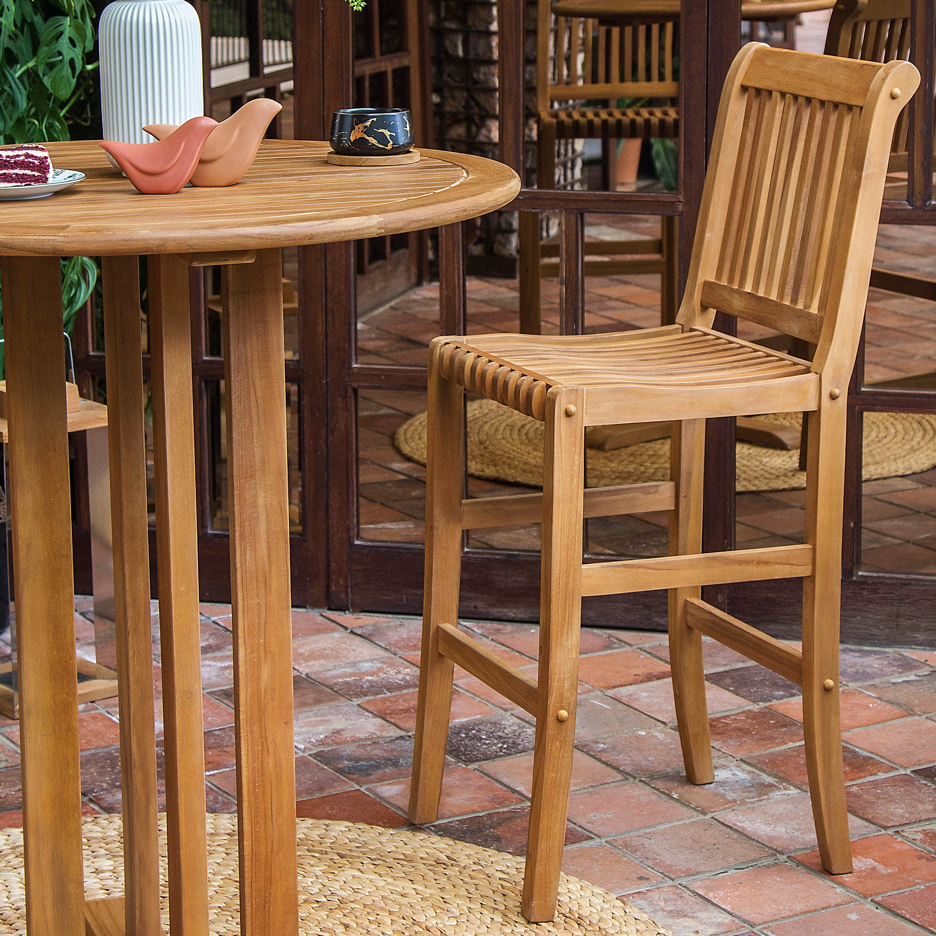 Mosko 2 Pieces Teak Wood Outdoor Barstool - Image 7