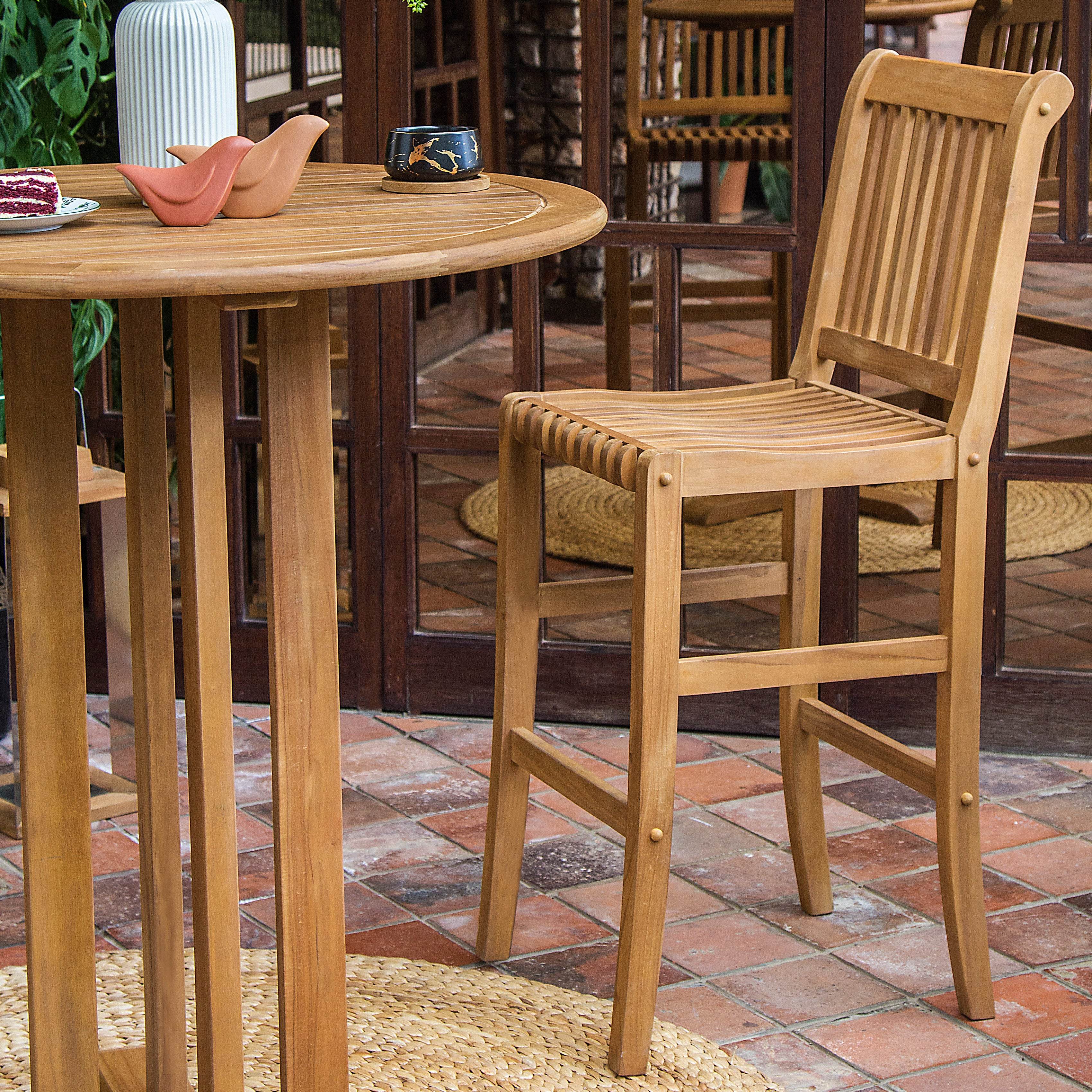 Mosko Teak Wood 3 Piece Outdoor Bar Dining Set - Image 3