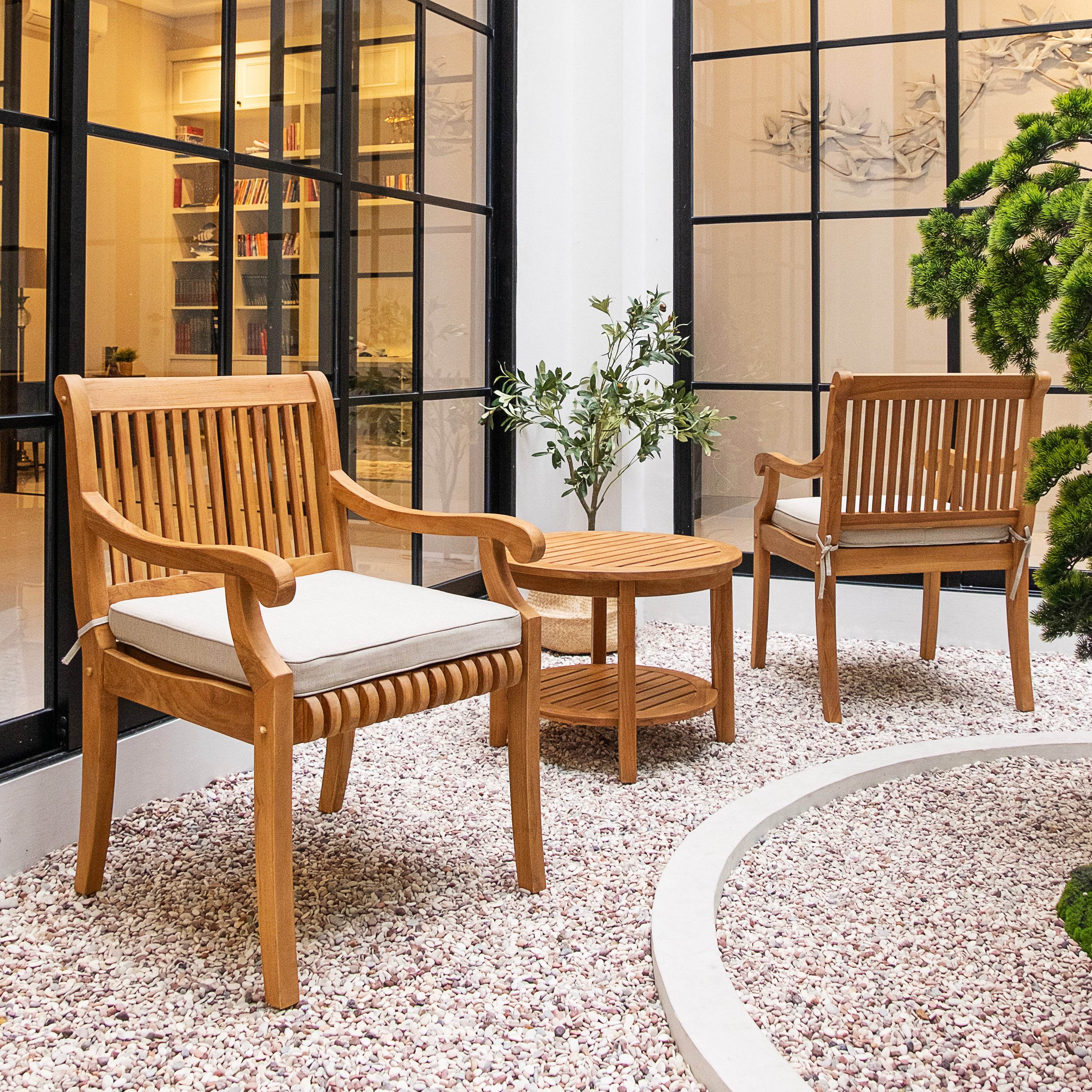 Mosko Teak Wood 3 Piece Outdoor Bistro Set with Beige Seatpad - Image 2