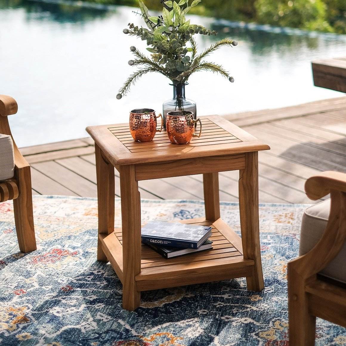 Mosko Teak Wood 3 Piece Patio Conversation Set with Beige Cushion - Image 10