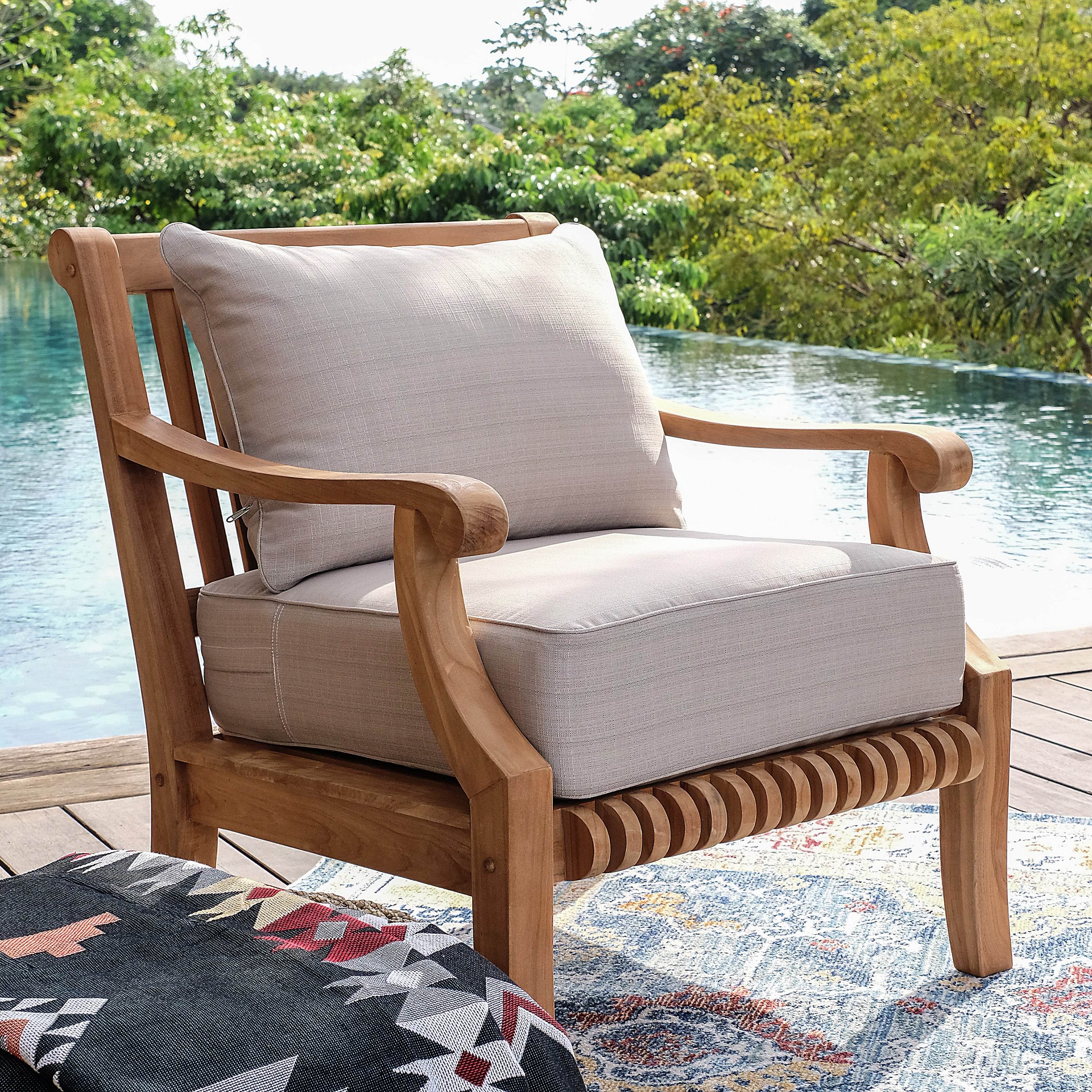 Mosko Teak Wood 3 Piece Patio Conversation Set with Beige Cushion - Image 6