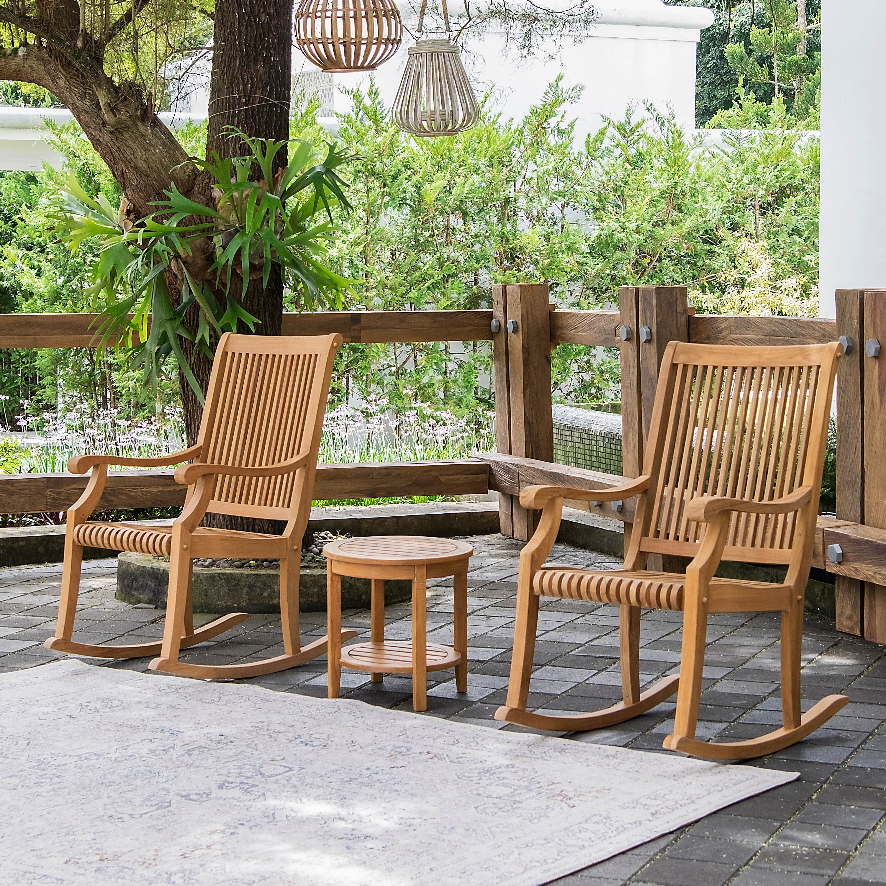 Mosko Teak Wood 3 Piece Patio Rocking Conversation Set - Image 3